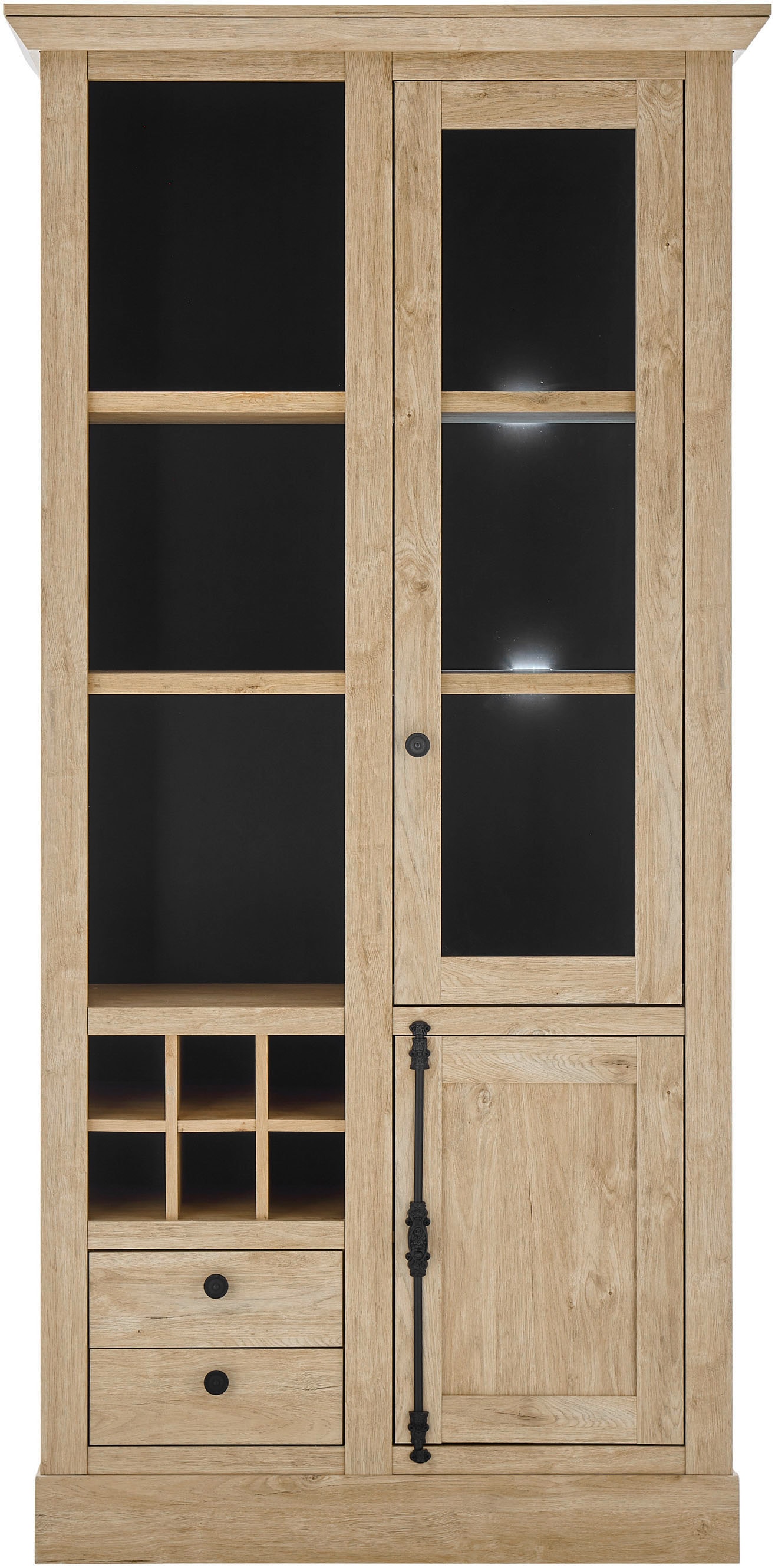 Home affaire Vitrine »Cornwall, Hochschrank im Landhausstil, Glasvitrine, Eiche Dekor«, (1 St.), Metallgriffe, 105 cm breit, viel Stauraum, in zwei Grössen verfügbar