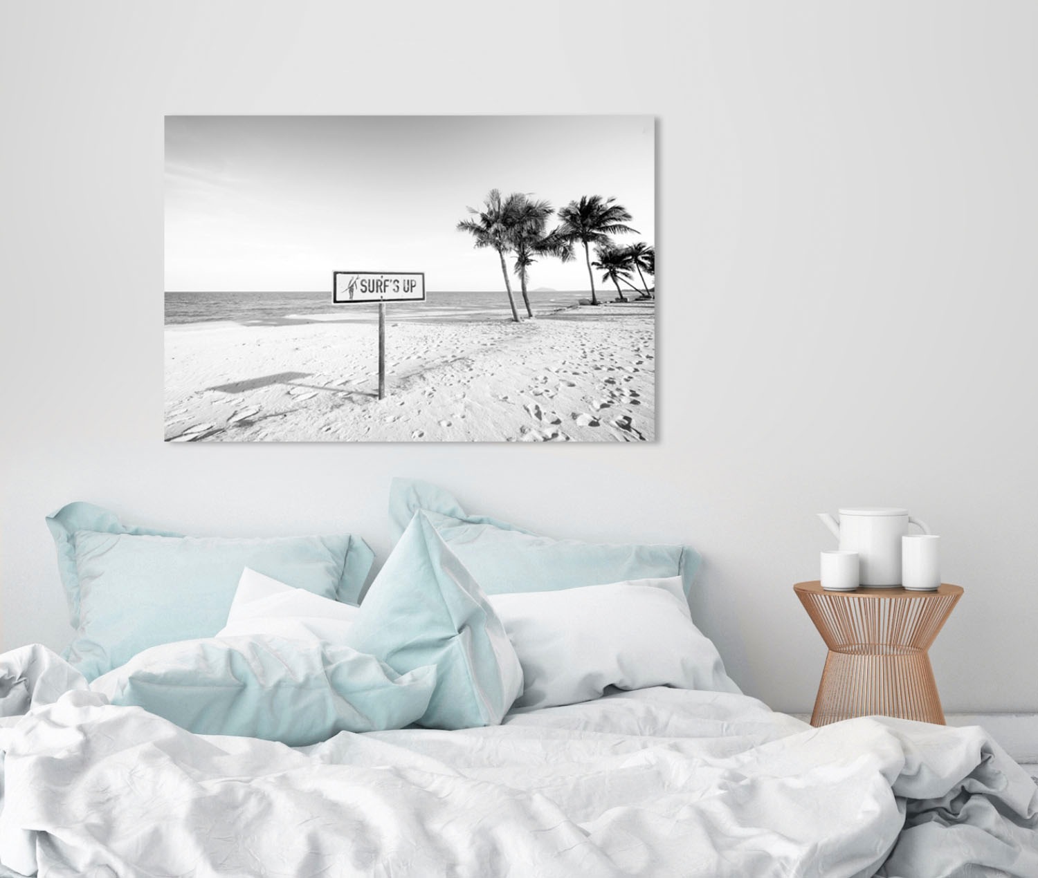 queence Acrylglasbild »Surf's up Strand«, Strand-Strandbilder-Meer-Meer Bilder-Palmen-Schwarz-Weiss, Fine Art-Print in Galeriequalität