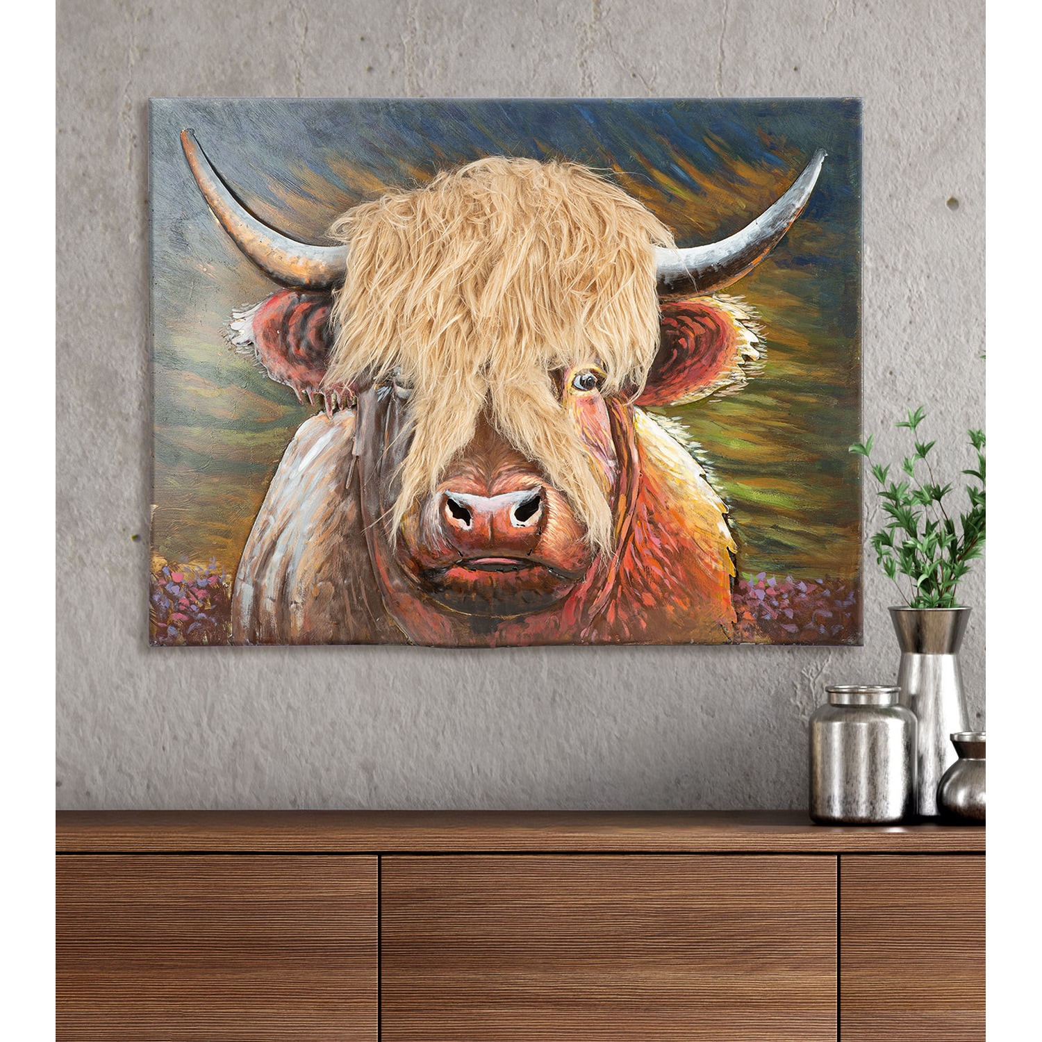 GILDE Metallbild »Bild rechteckig Highland-Beauty  braun« Kuh 1 Stk. tlg. Highland Cattle Tierporträt rustikaler Charme Landhaus Country