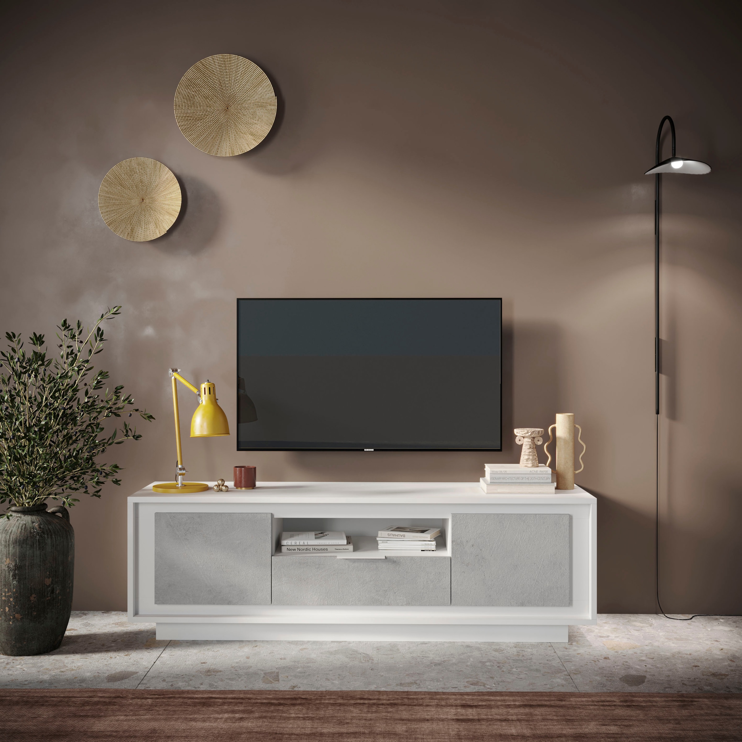 Home affaire Table basse »Sky, B/T 180/50 cm, TV-Schrank/Medienboard, 2 Türen, 1 Schubkasten« fermeture douce, corps et façade épais de 22 mm, aspect cadre, poignée métal