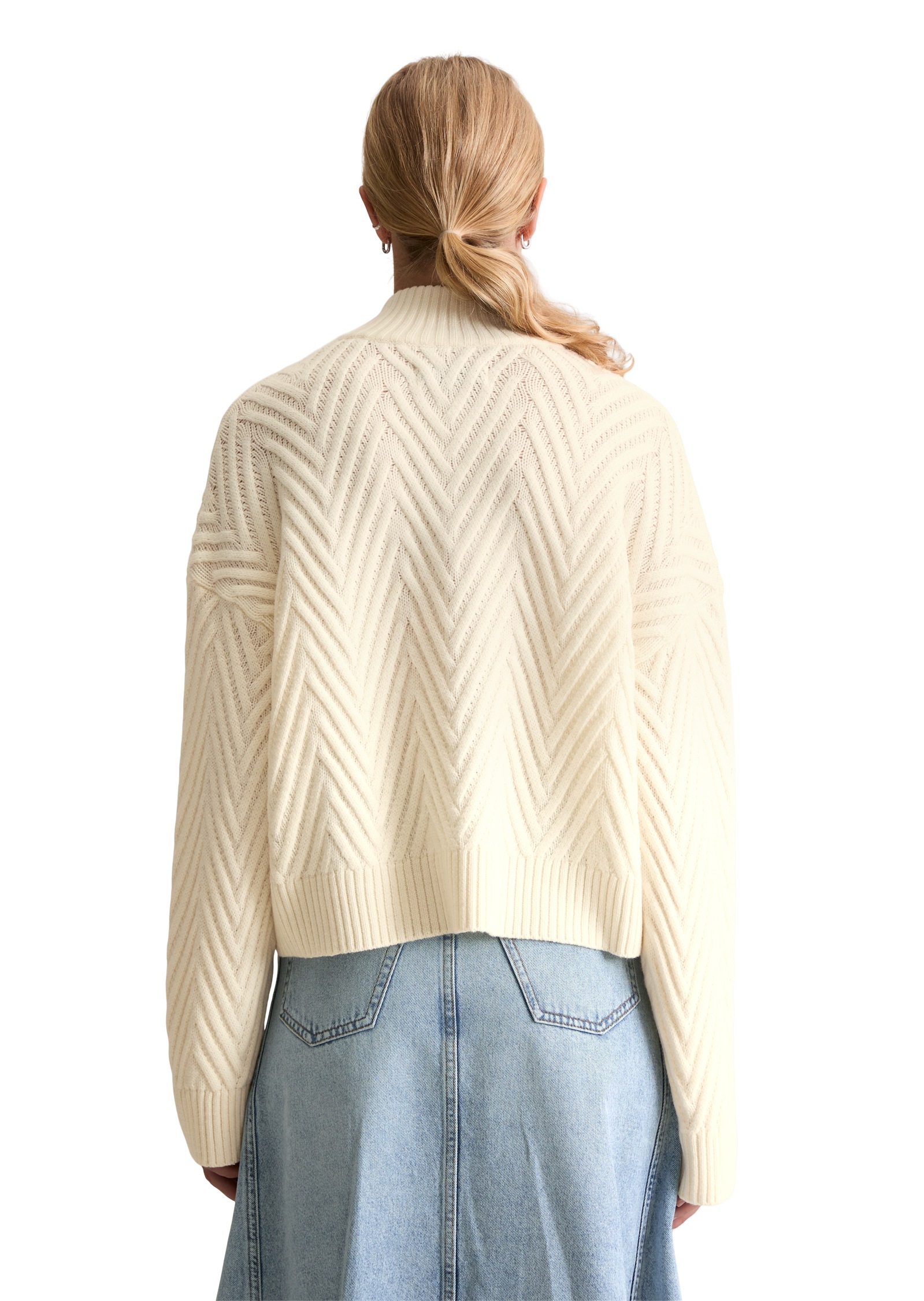 Marc O'Polo DENIM Troyer relaxed fit aus weichem Schurwolle-Mix, 3D-Zickzack-Design