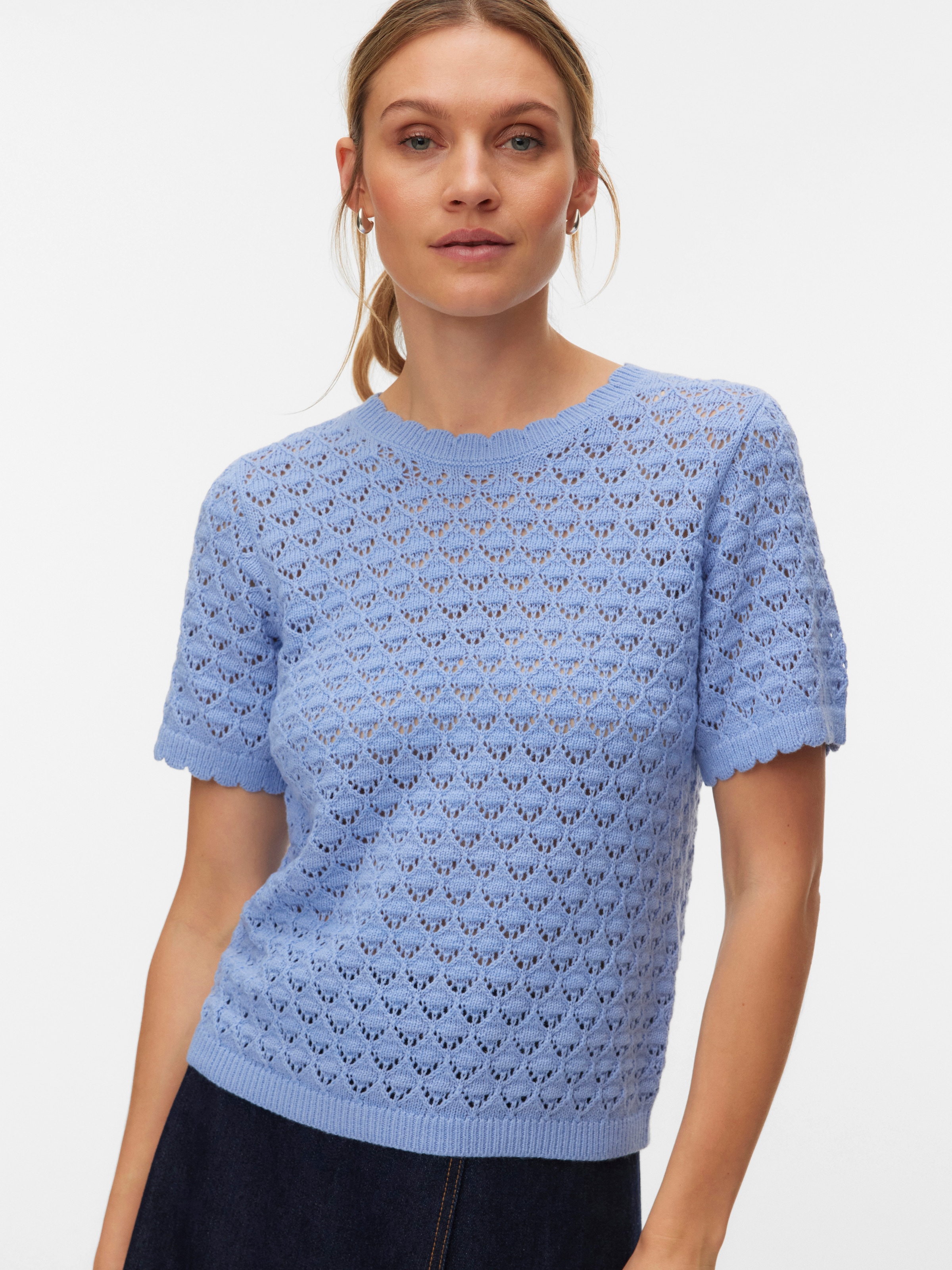 Vero Moda Stricktop »VMJAQUELINE SS O-NECK TOP BOO« mit zartem Muster