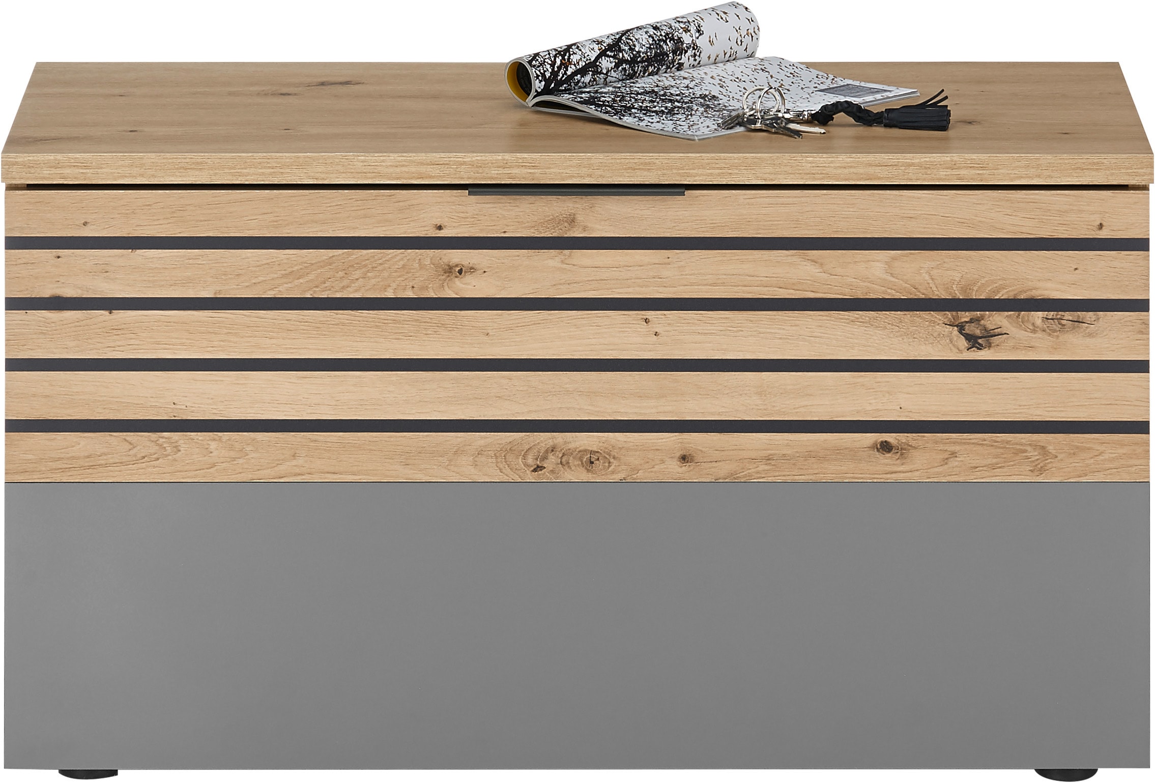 HBZ Garderoben-Set »5-tlg. Eiche Stripes Optik Flurgarderobe Stellmass BxHxT 260x197x38 cm«, (5 St.), Mit Schuhkommode, Hochschrank, Bank, Paneel, Spiegel