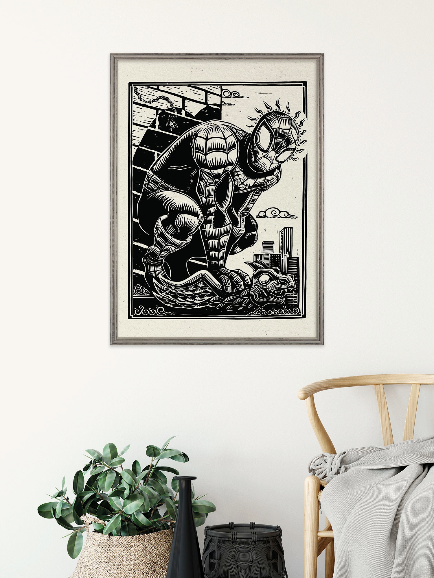 Image of Komar Wandbild "Marvel Spider-Man Lino-Cut" Disney Set, 1 Stk. tlg. 30 x 40 cm (Breite x Höhe) - Kinderzimmer, Dekoration