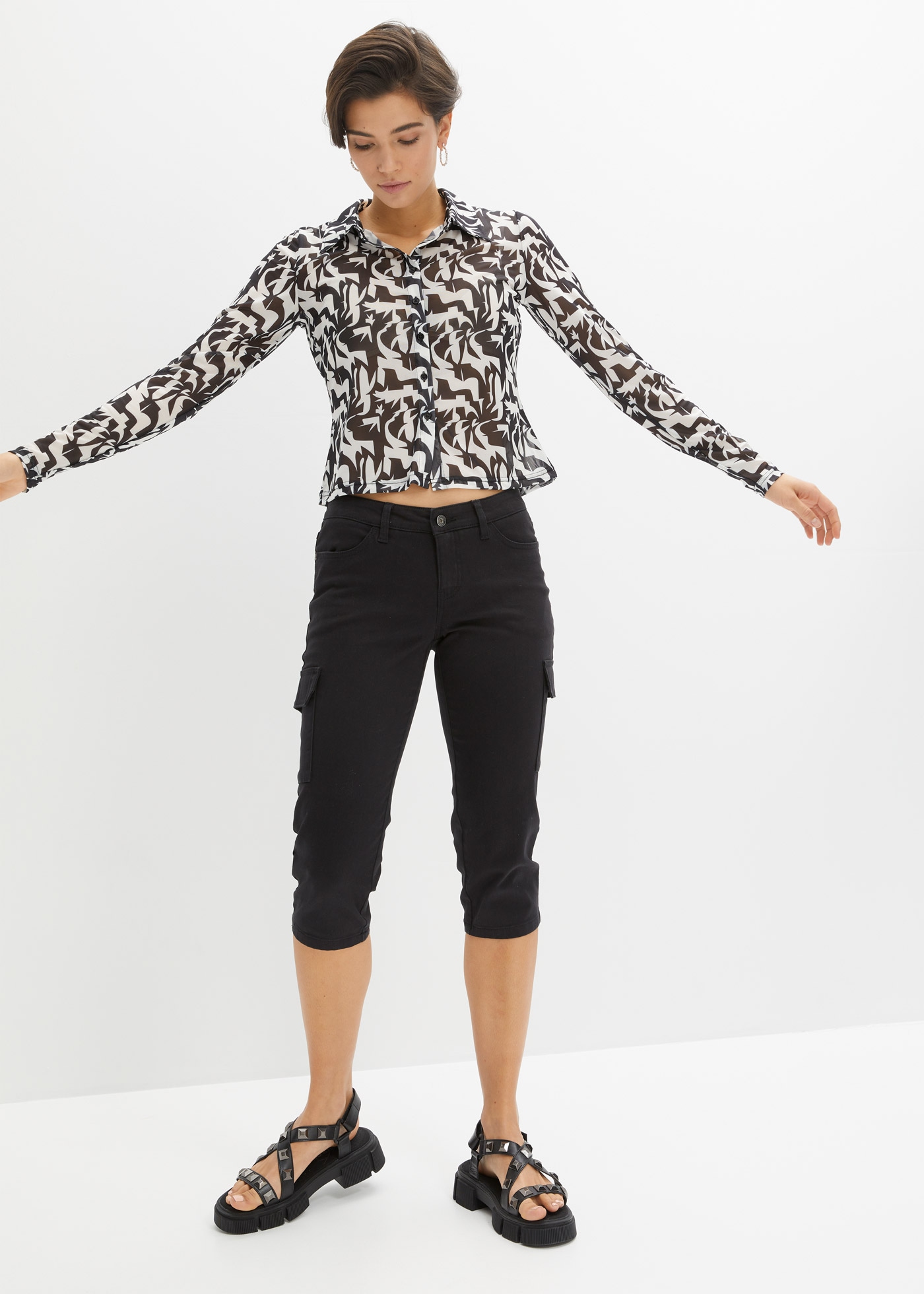 bonprix Pantalon capri  aus Baumwolle mit Elasthan, Skinny Fit, im Cargo-Look