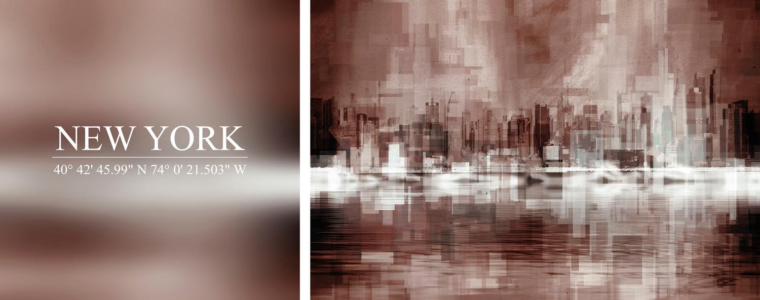 Image of queence Leinwandbild "New York" Abstrakte Kunst Modern New York Schriftzug Schriftzüge Spa Spa Bilder Sprüche Sprüche & Texte Set, Premium-Leinwandstoff, Handarbeit aus Deutschland, Spruch, 2er Set