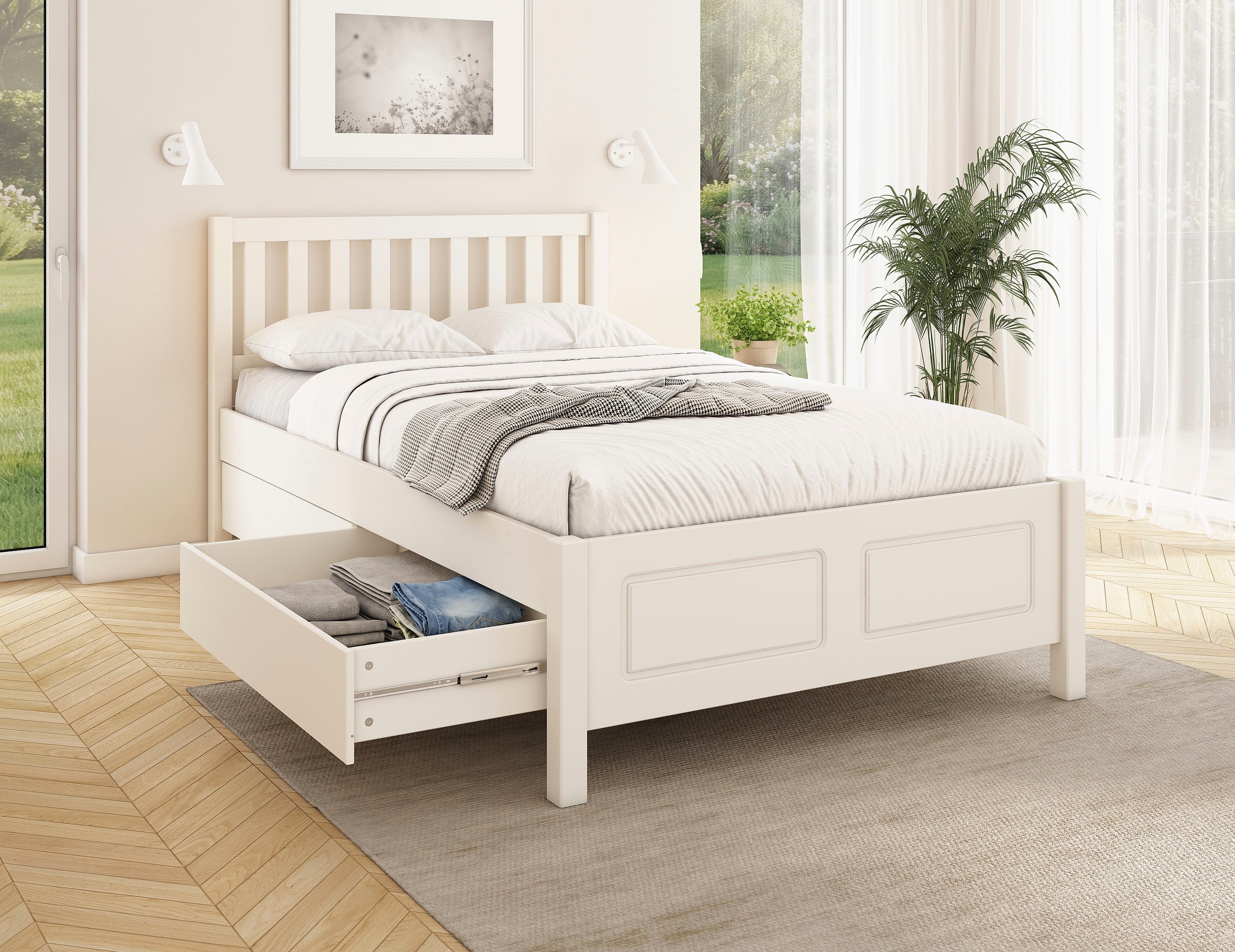 Image of GOODproduct Stauraumbett "Synnra, maximaler Stauraum, 4 Schubladen, Made in EU, Landhausstil" FSC zertifiziert, Kassettenfront, Stauraumlösung und Komfort