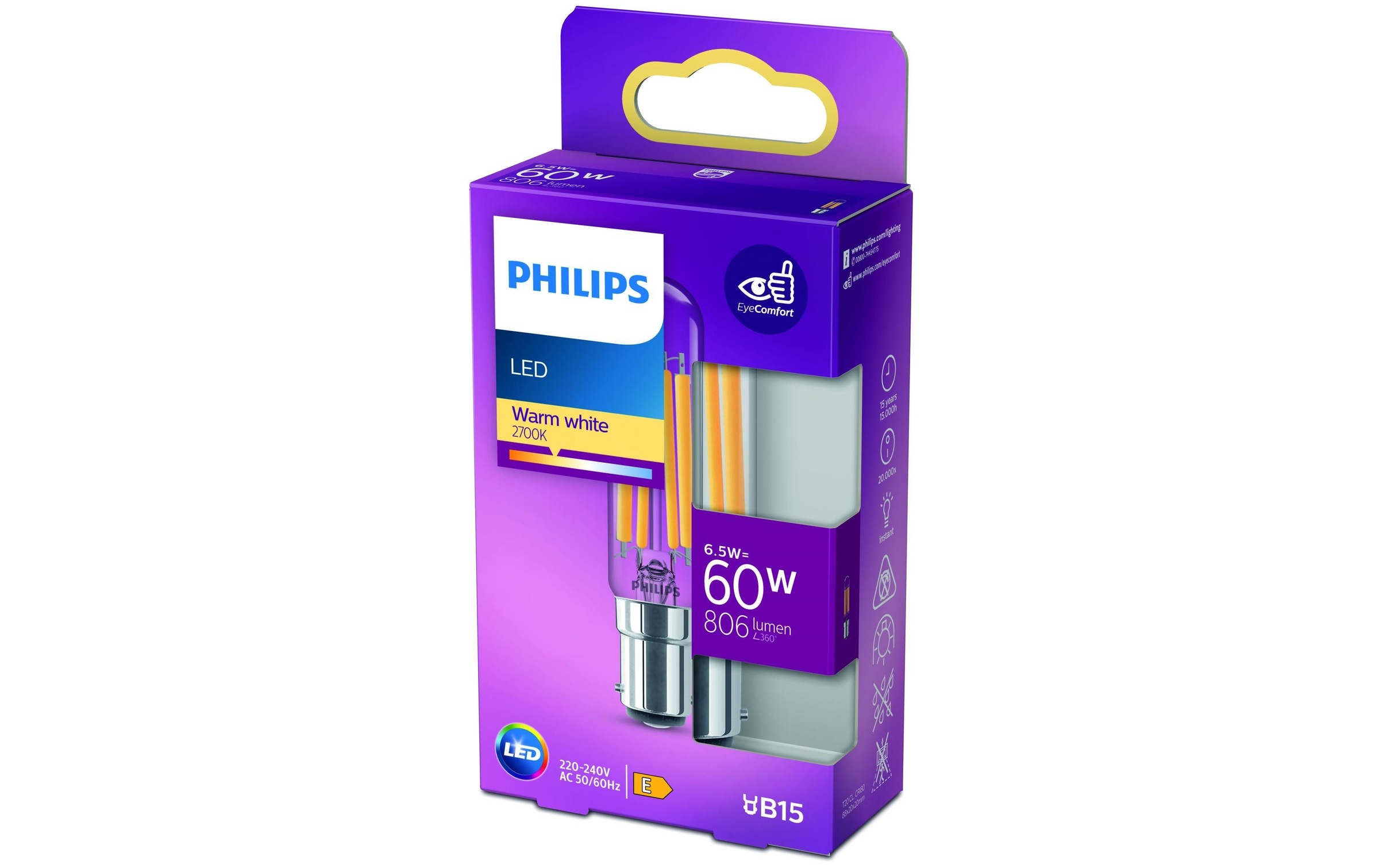 Philips LED-Leuchtmittel »45052 W (60 W) B15 Warm«, Warmweiss