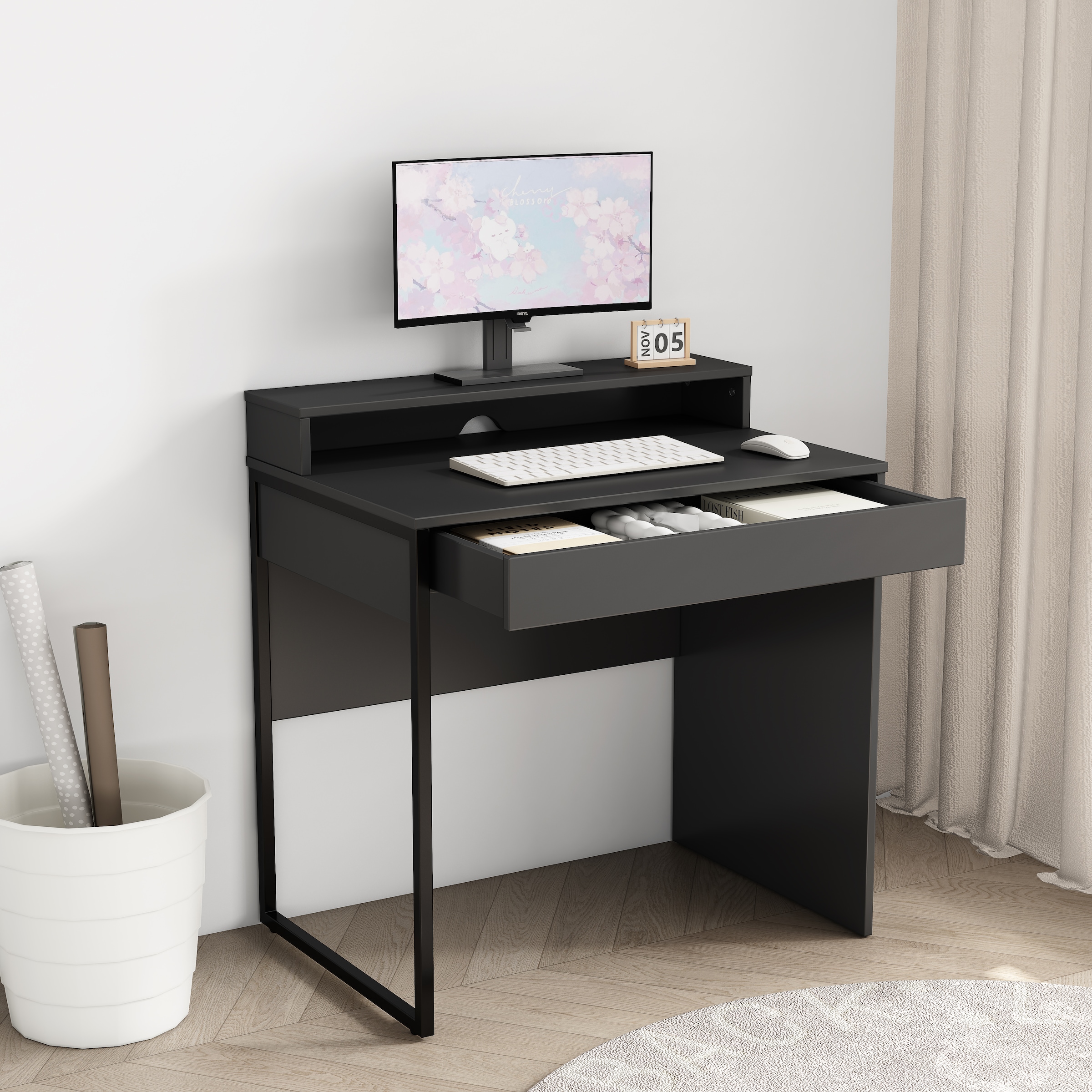 GOODproduct Schreibtisch »Moid, Computertisch in modernem Design« Breite 80 cm, mit Schublade, Kabeldurchlass & Metallkufe
