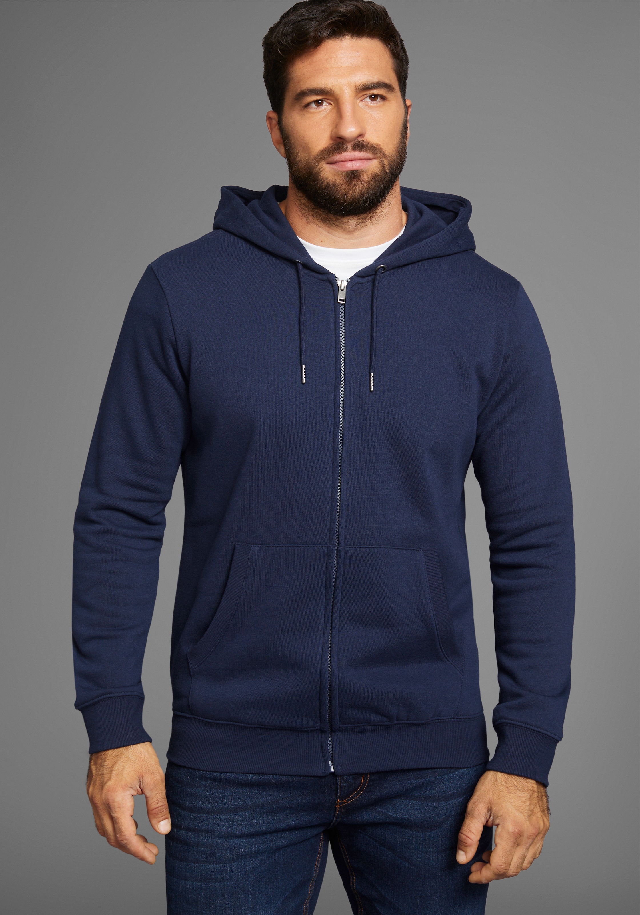 Image of Mans World Kapuzensweatjacke mit Kapuze und Kordelzügen, normale Passform