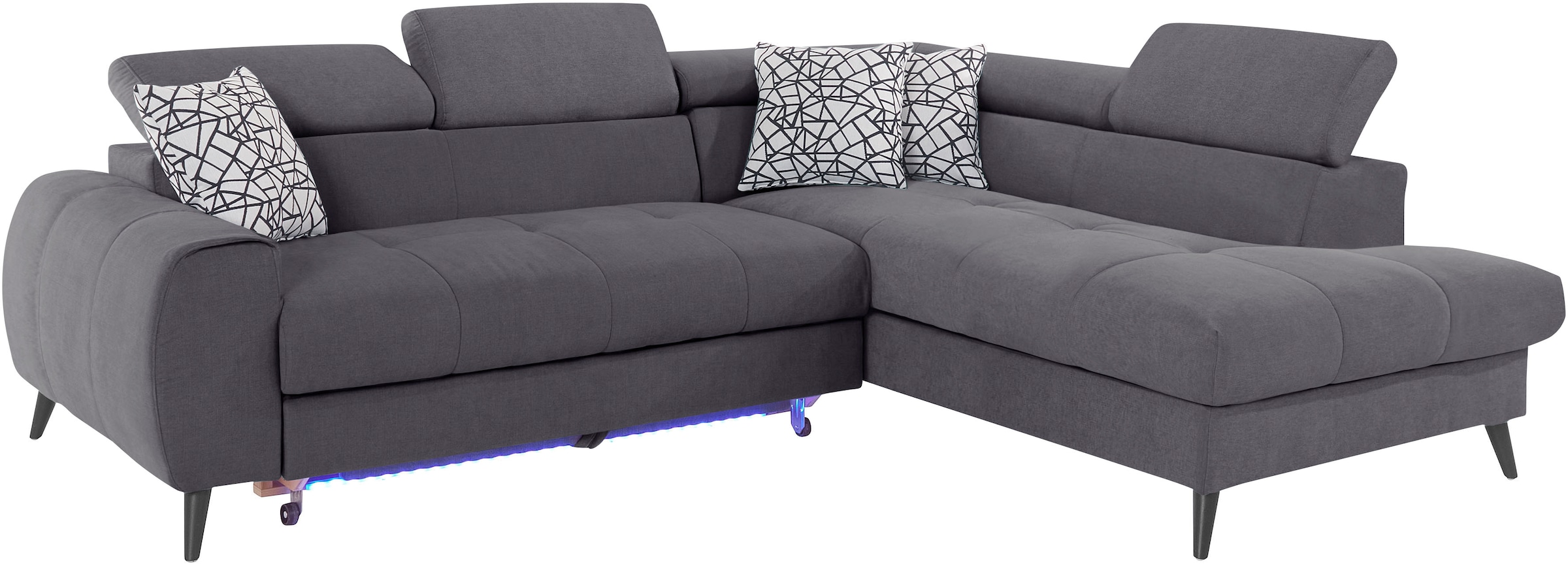 COTTA Canapé d'angle »Mia L-Form mit 3 Zierkissen« wahlweise mit Bettfunktion, Bettkasten, Beleuchtung & Wireless-Charger