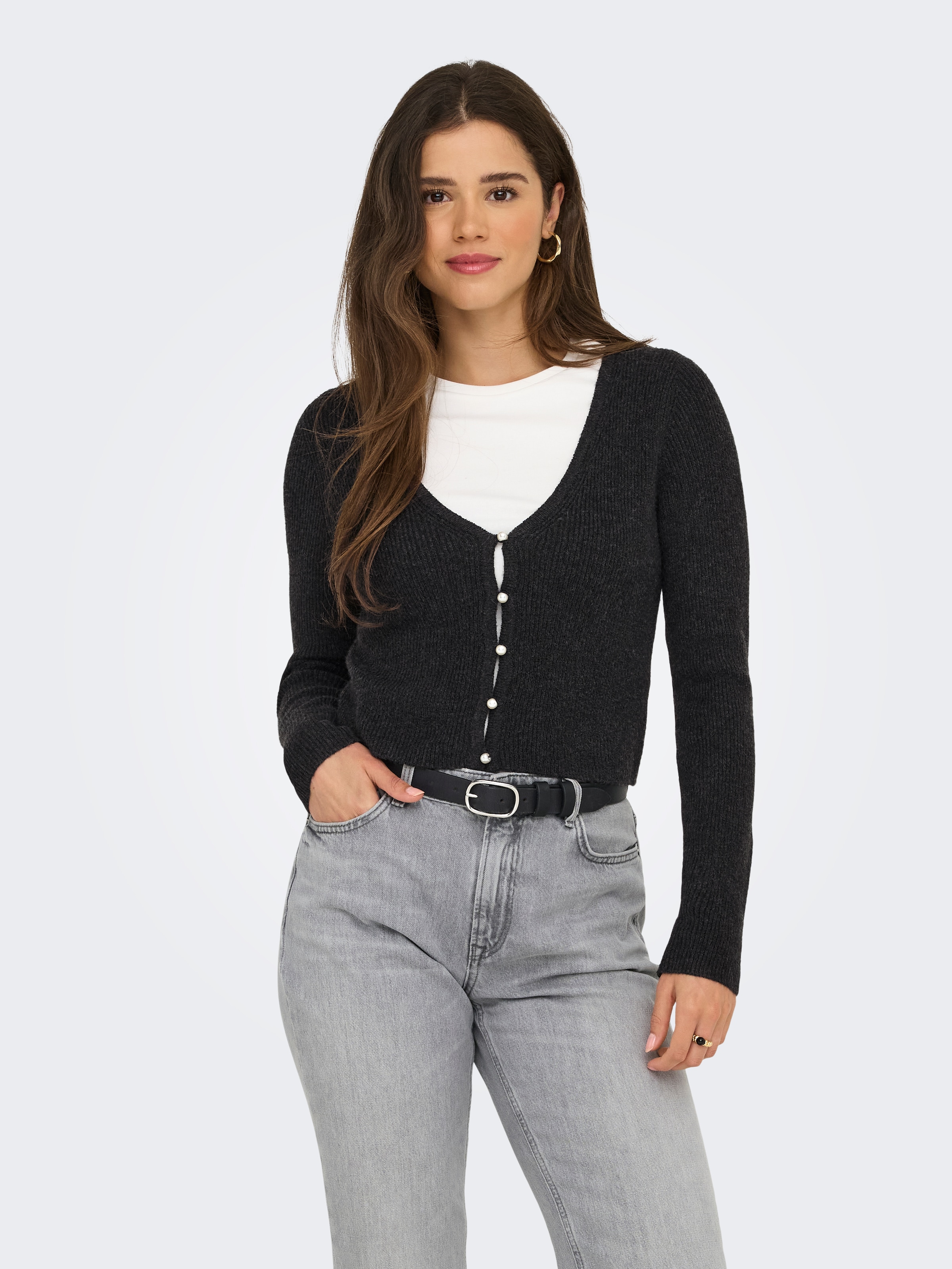 ONLY Strickpullover »ONLRICA LIFE LS VNECK PEARLCARD KNT«