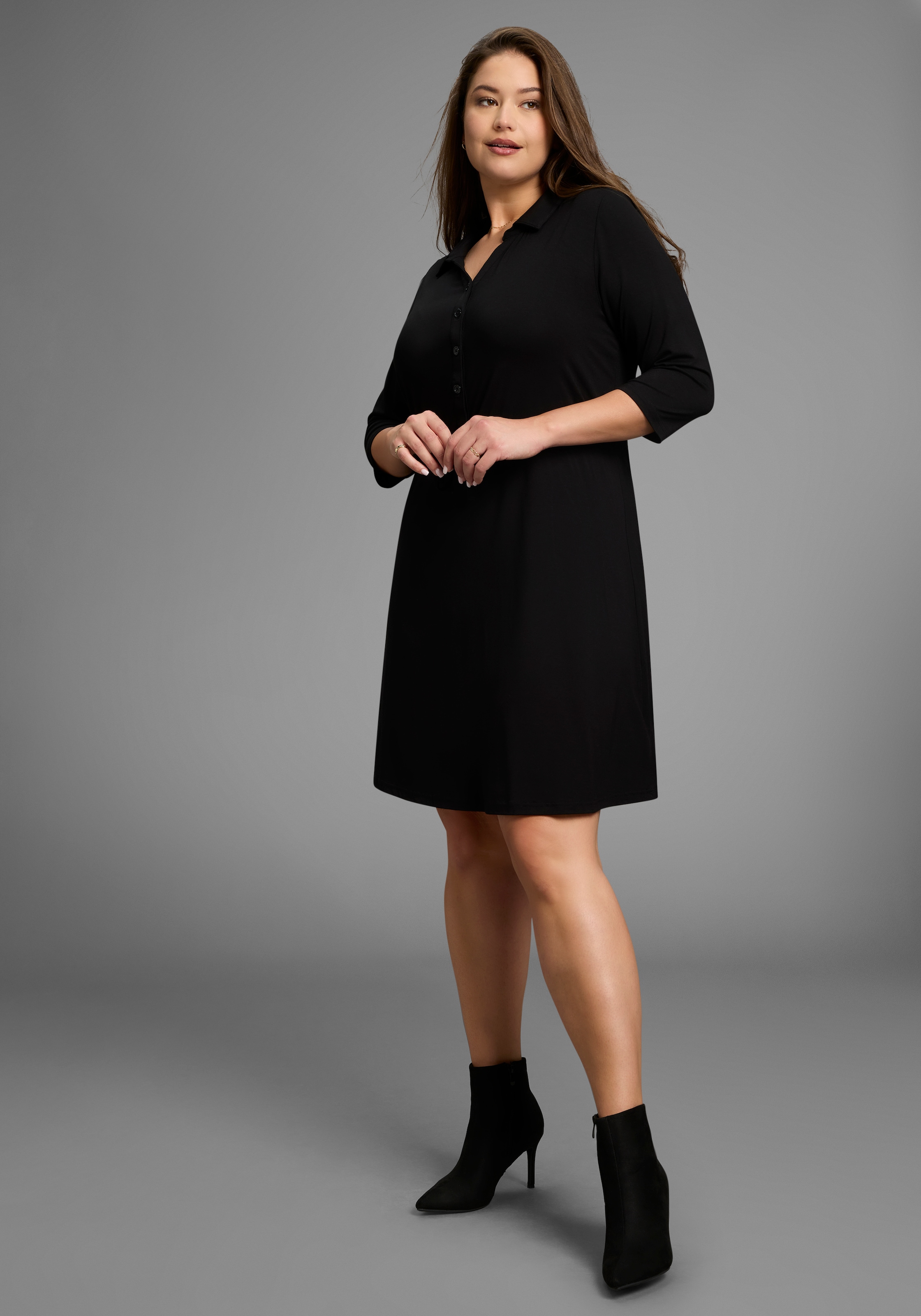 Laura Scott CURVE Jerseykleid, mit Polo-Kragen und taillierendem Tunnelzug - GROSSE GRÖSSE