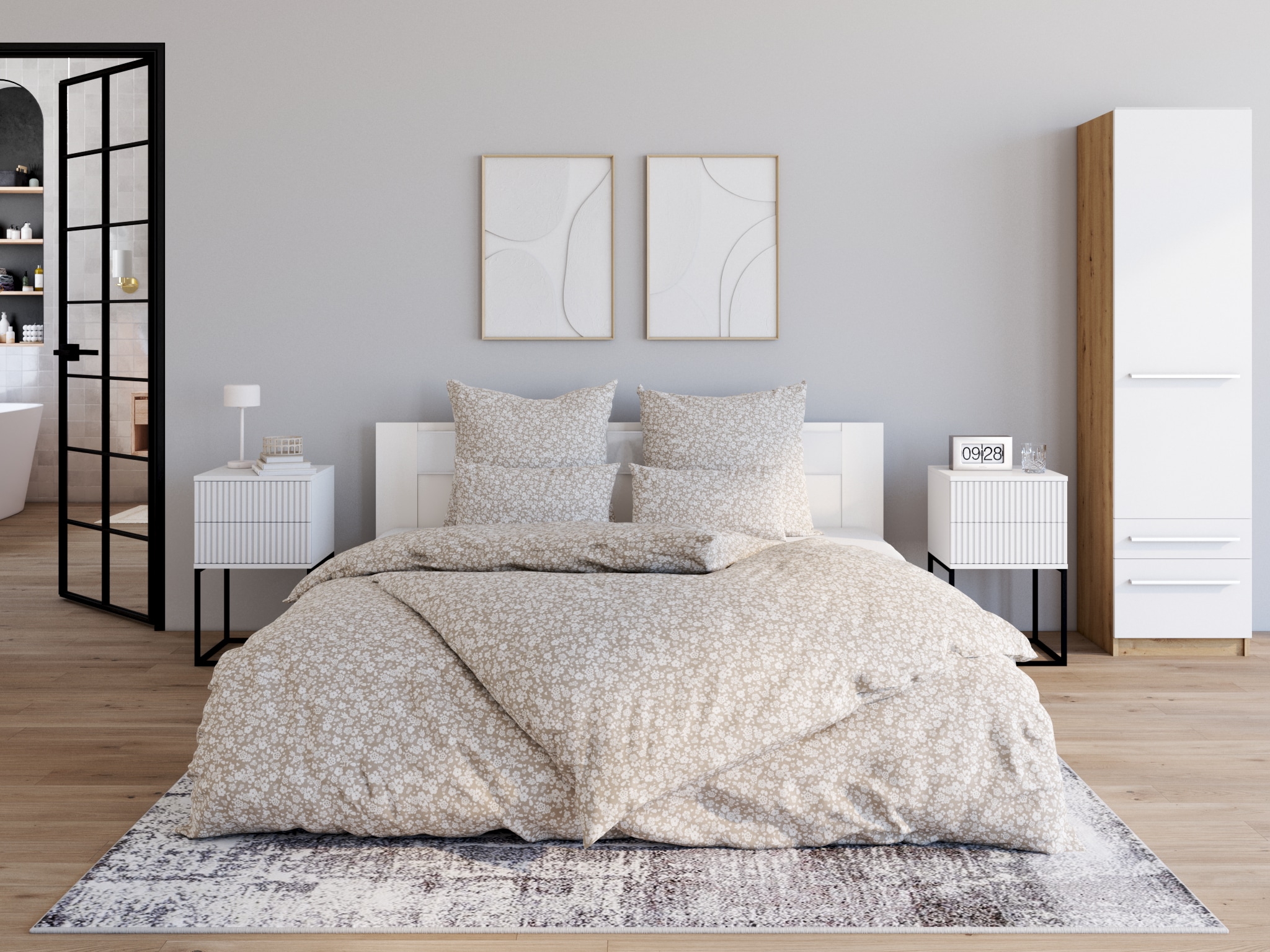 Schlafkontor Nachtkommode »Marle Nachtkonsole, Nachtkästchen auf Metall-Fussgestell« Schubkasten in Rillenoptik auf schwarzem Metallgestell