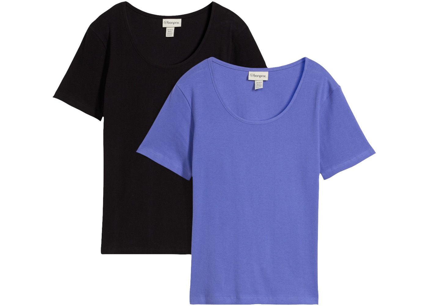 Image of bonprix T-Shirt Packung, 2er, aus Baumwolle und Elasthan, schmale Passform, Kurzarm-Design