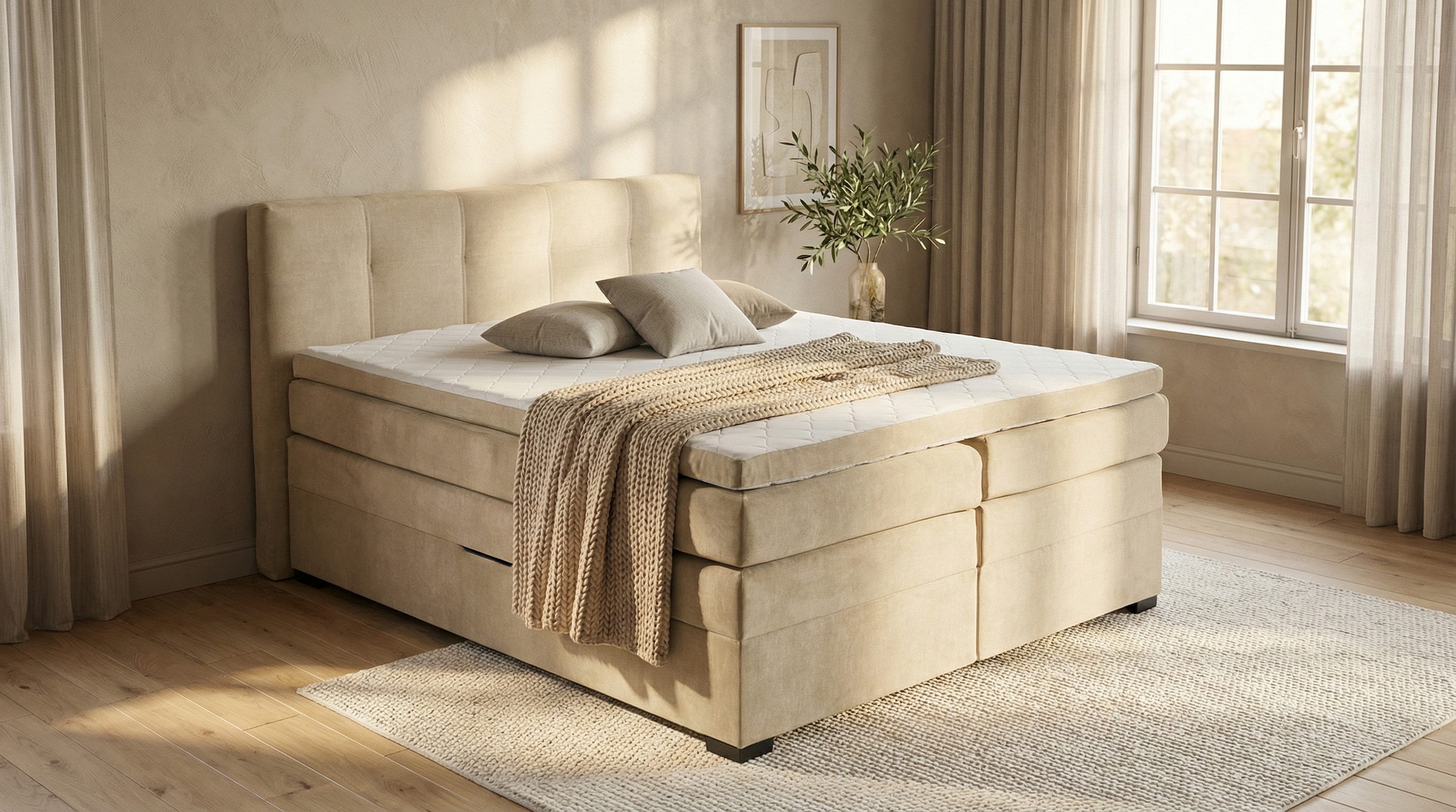 ED EXCITING DESIGN Lit boxspring »Fanes mit Komforteinstiegshöhe von 73cm« erhältlich in 180x200cm, inkl. Bettkasten und 7cm Visco-Topper