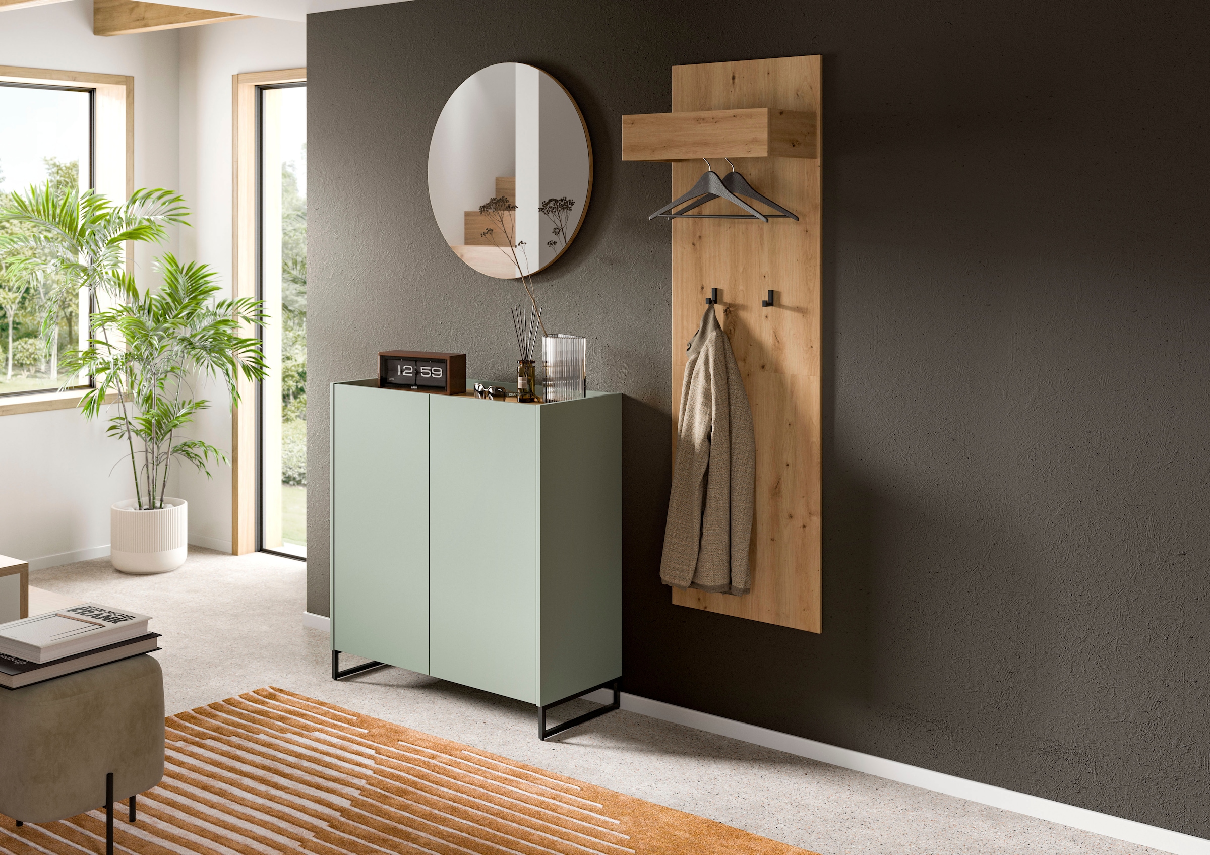 INOSIGN Garderoben-Set »EVRID, 3-teilig, Breite 175 cm, individuell stellbar & erweiterbar« best. aus: Kommode, Spiegel & Garderobenpaneel, 3 Stk. tlg.