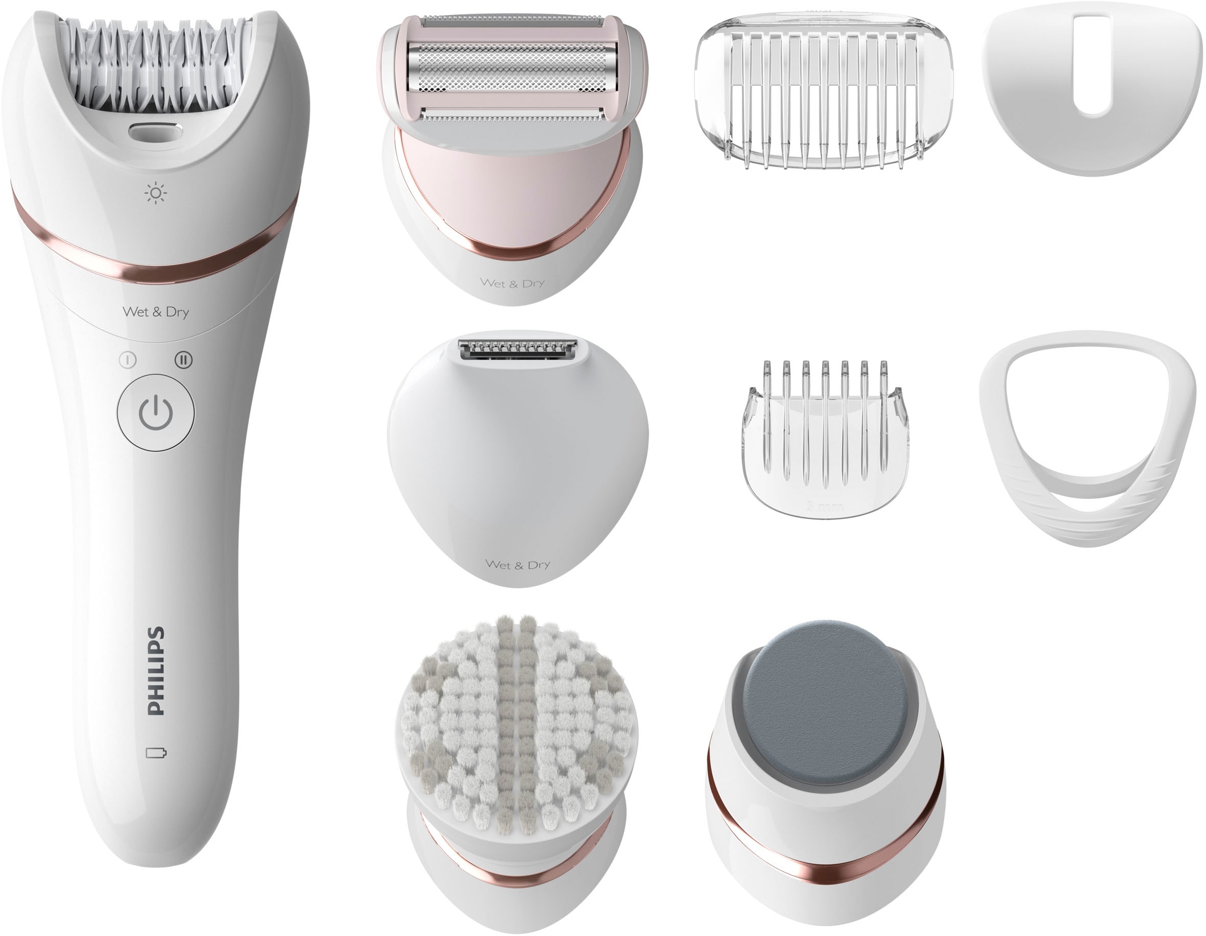 Philips Epilierer »Satinelle Advanced Series 8000 BRE740/10«, 8 St. Aufsätze, Nass- und Trockenepilierer, mit 2 Geschwindigkeitsstufen