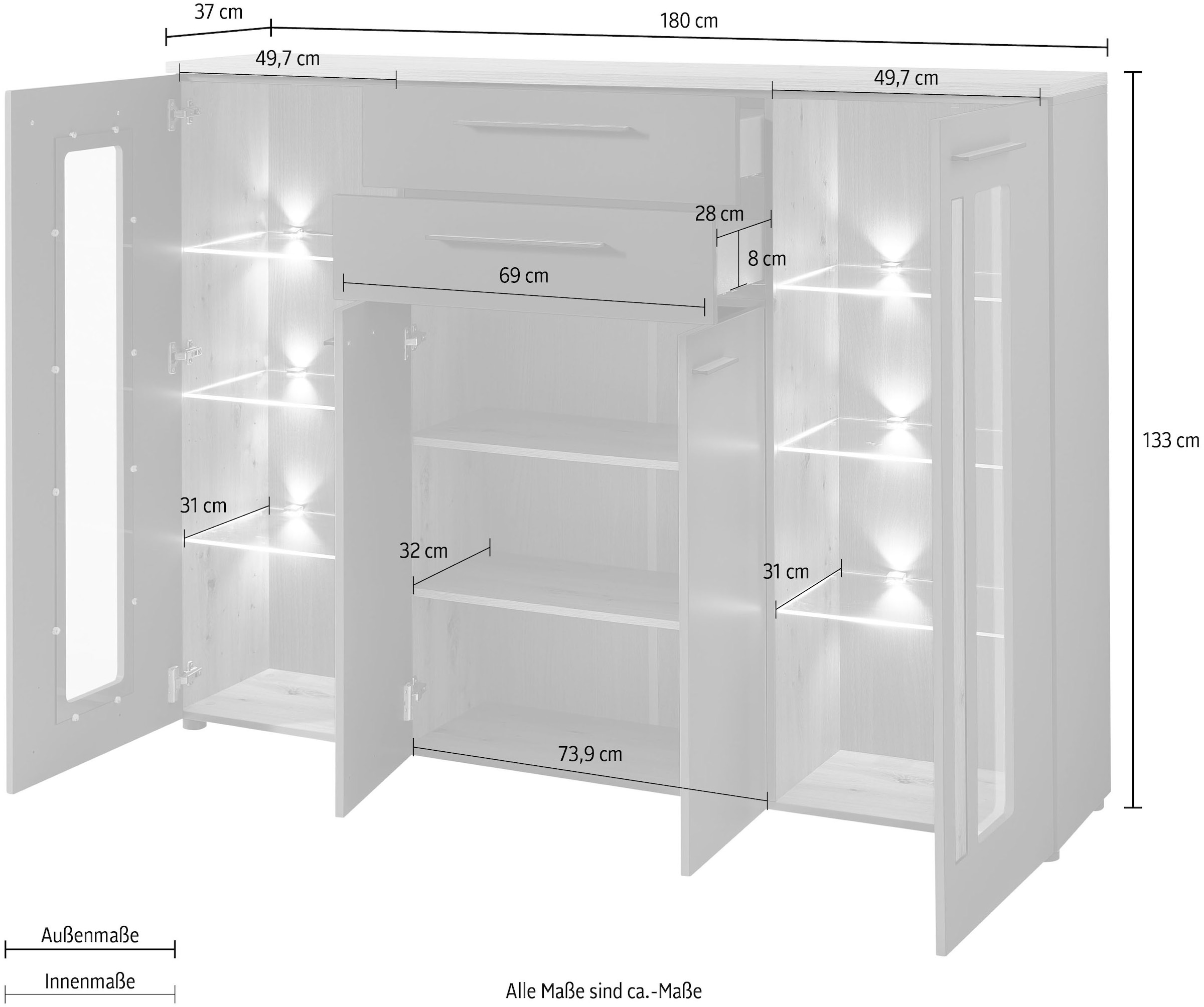 Innostyle Highboard »Loft Two«, Breite 180 cm, 2 Holztüren, 2 Schubkästen,  2 Glas-/Holztüren acheter confortablement