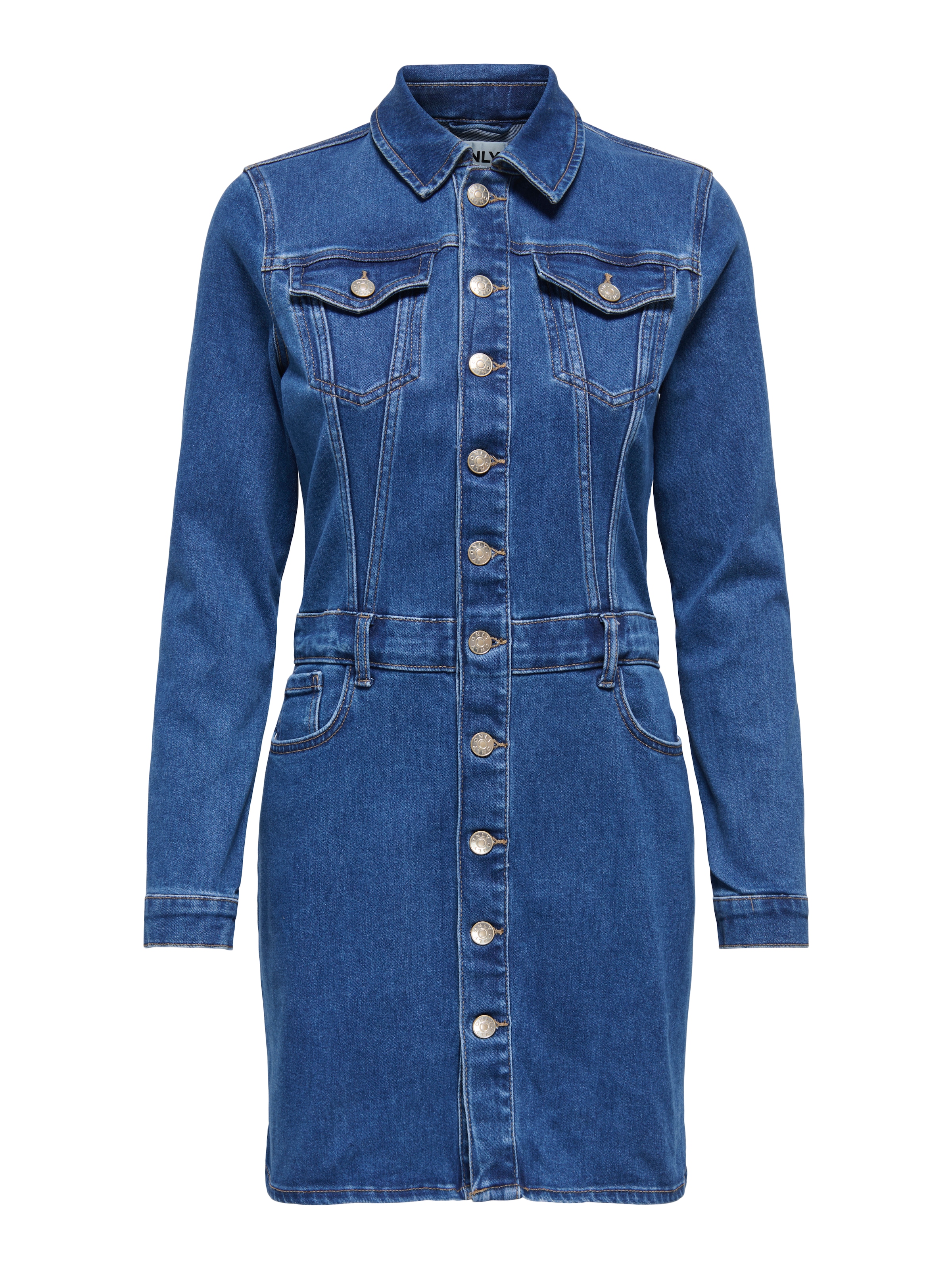 Image of ONLY Jeanskleid "ONLELLEN L/S SHORT STRETCH DNM DRESS PIM" Brusttaschen Eingrifftaschen slim fit
