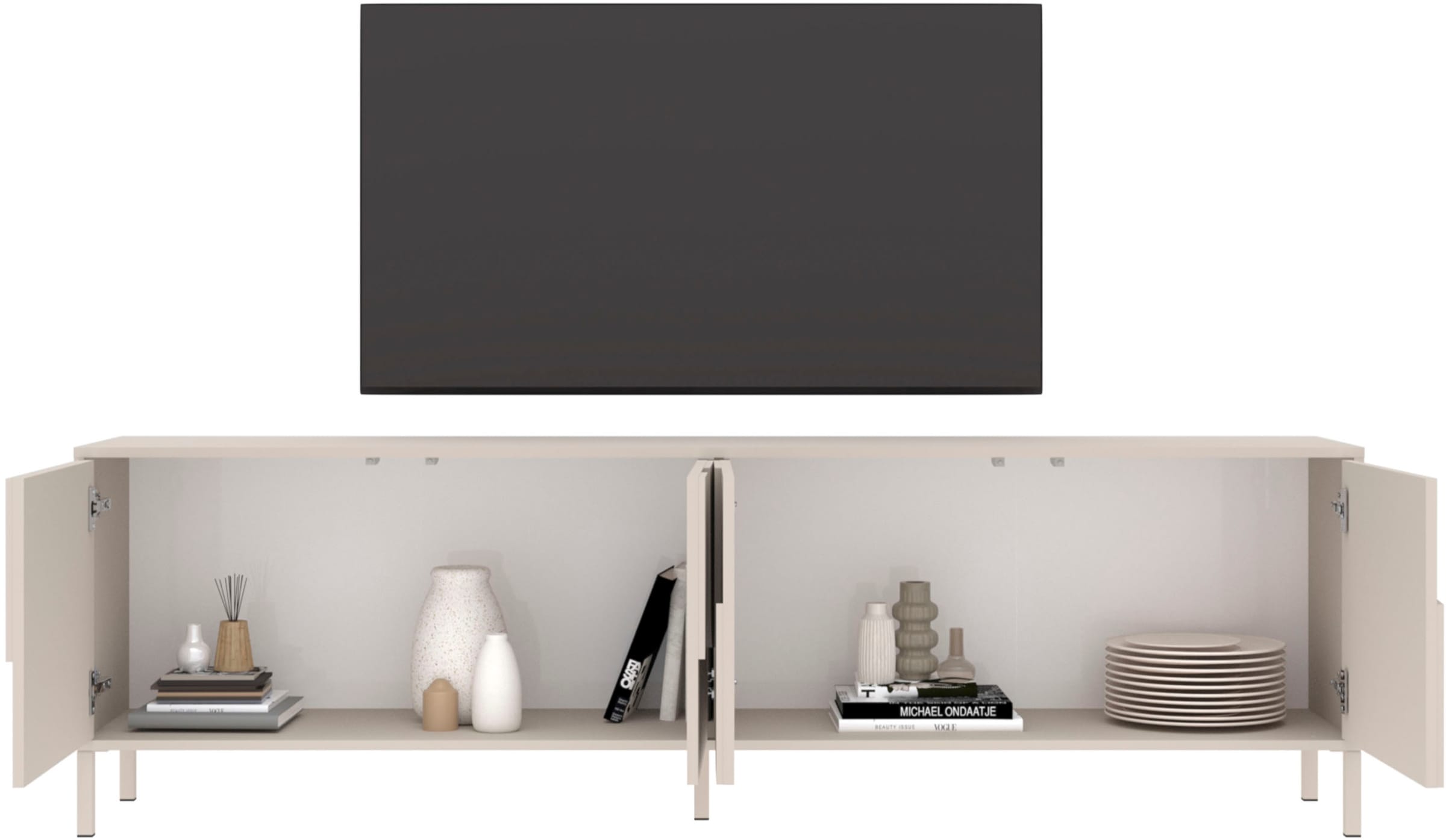 INOSIGN Lowboard »Stone, 205 cm breit, 4 Türen, TV-Schrank, TV-Kommode, Medienboard« 3D-Design, Push-to-open, Innenraum grosszügig, Füsse 14/2 cm wählbar