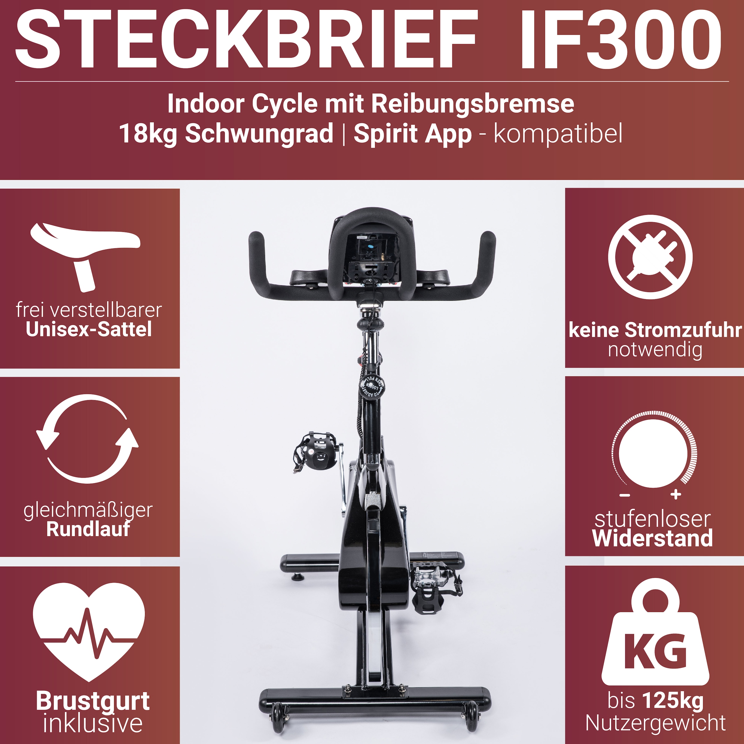 Fuel Fitness Vélo d'appartement »Indoor Cycle IF300« 125 kg max. Benutzergewicht, Fahrrad