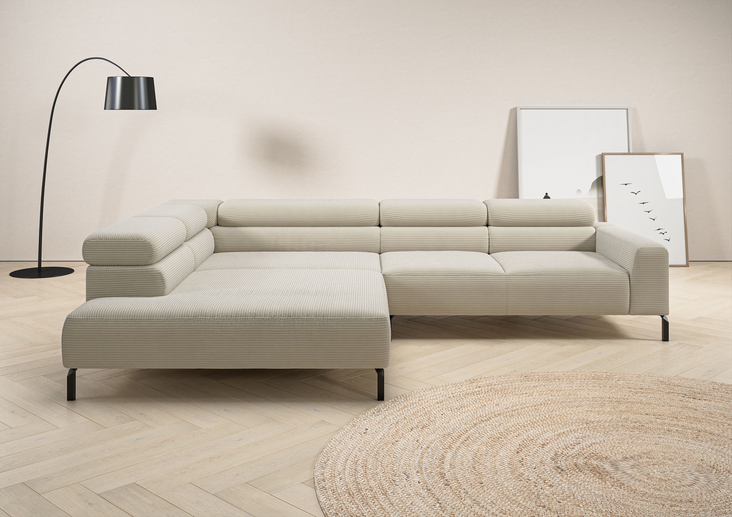 Image of Home affaire Ecksofa "Antonelli, L-Form, inkl. Kopfteilverstellung, Breite 312 cm, bequem" mit elektrischer Sitztiefenverstellung, in Cord, natur