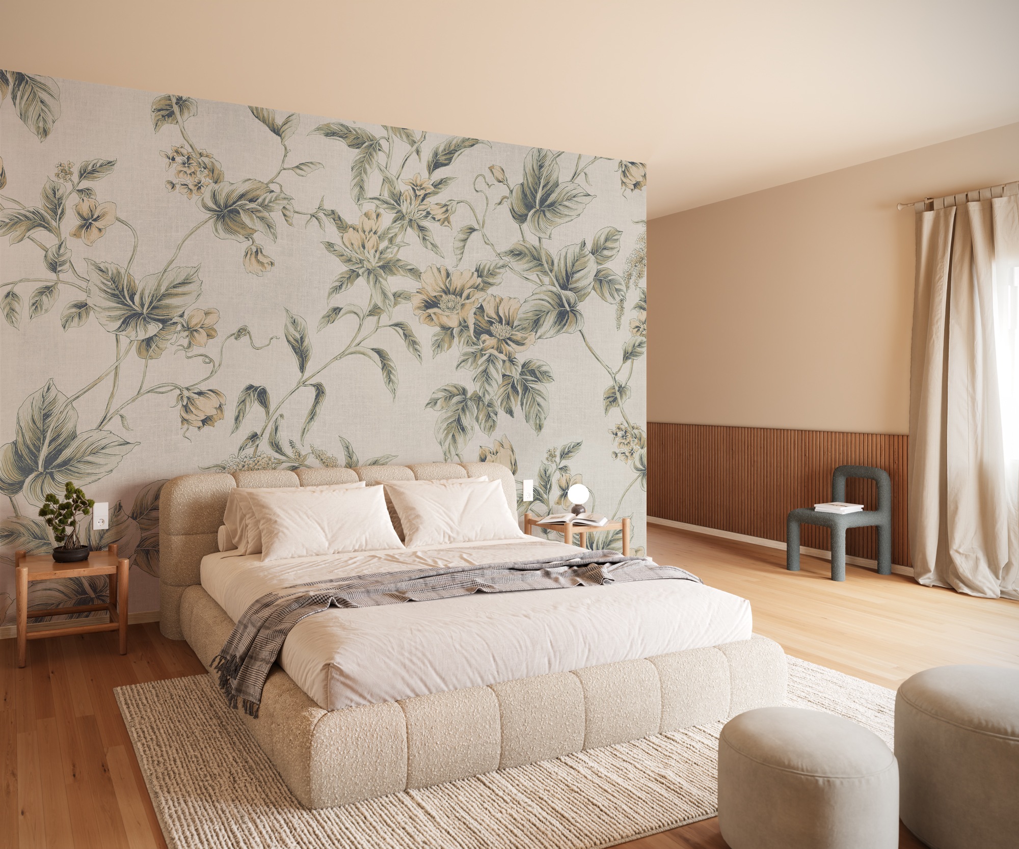 Image of Komar Fototapete "Vlies Fototapete - Peachy Flora - Grösse 300 x 250 cm" Motiv bedruckt glatt
