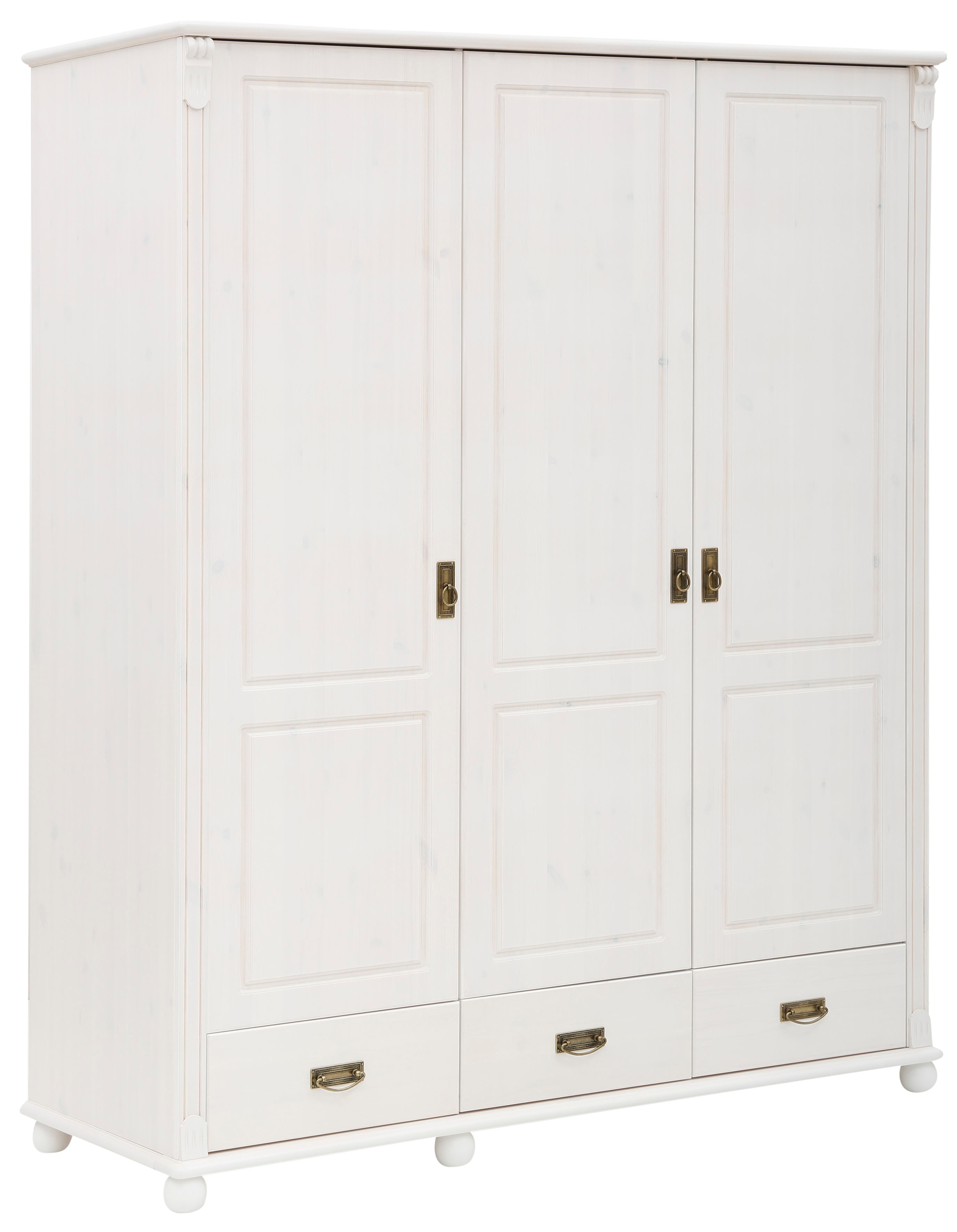 Image of GOODproduct Kleiderschrank ""Aimo", 3 türig, Landhausstil, Kassetten" B/H/T ca. 152/191/59 cm, aus Massivholz; FSC-Holz, Messinggriffe, Schubladen, stabile Qualität