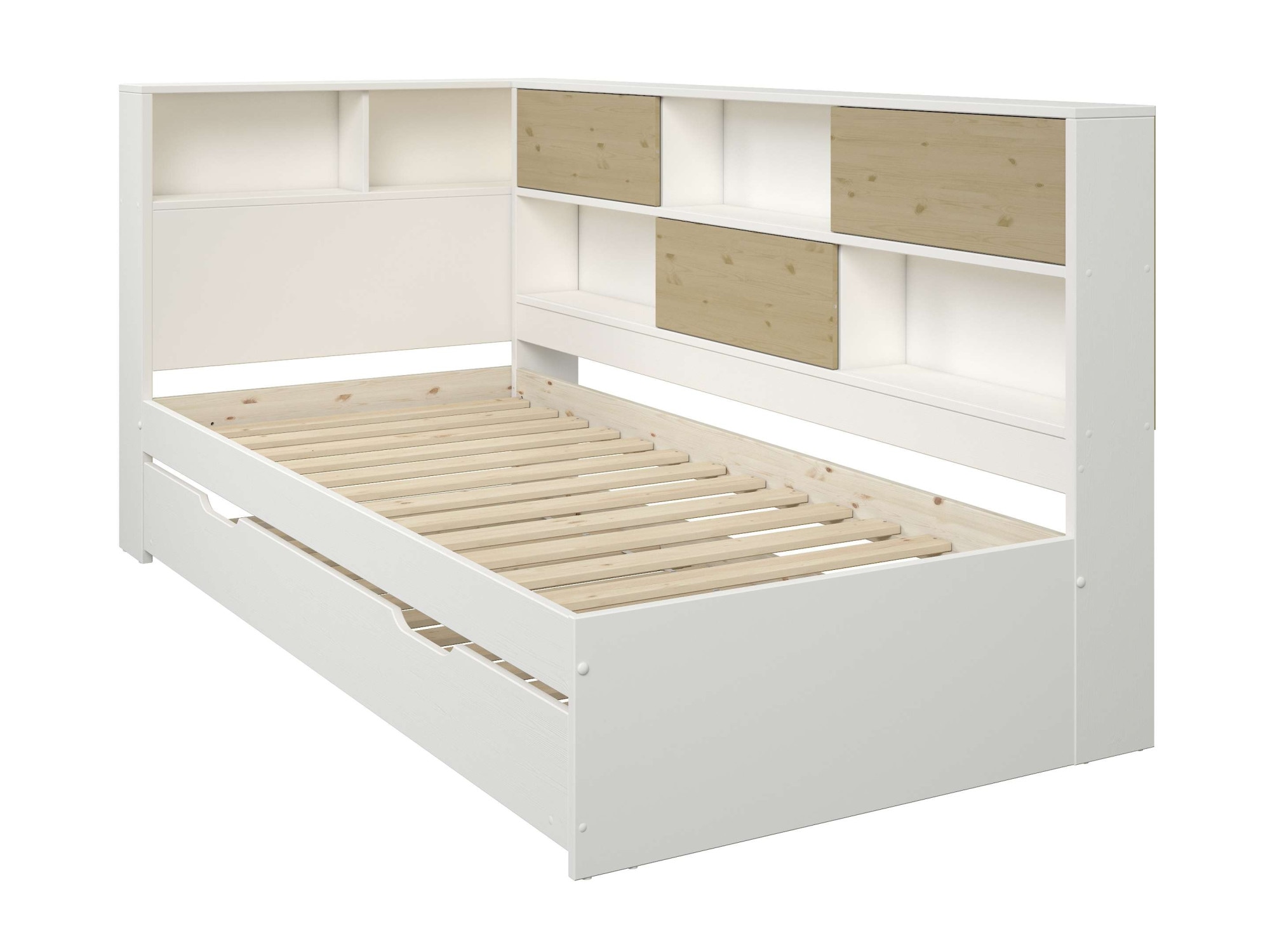 Home affaire Stauraumbett »Amance, Massivholz mit MDF, viel Stauraum, ideal für kleine Räume«, (Aussenmasse B/T/H: 110,2/220,1/106,9 cm), FSC® zertifiziert, inklusive Lattenrost, Made in EU