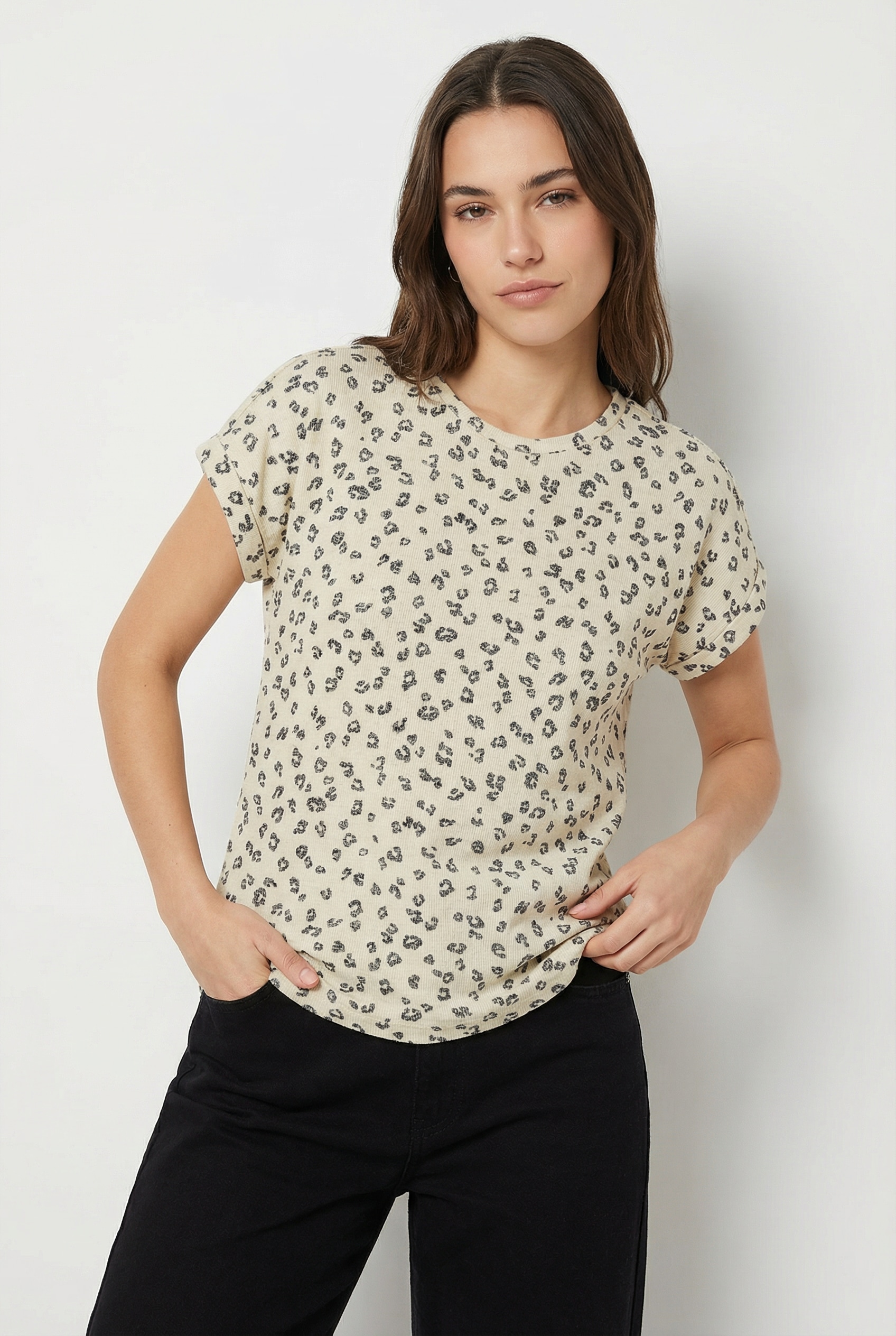 Image of Vero Moda Strickpullover "VMBRIANNAMIX SS O-NECK PULLOVER BOO" mit Animal-Print