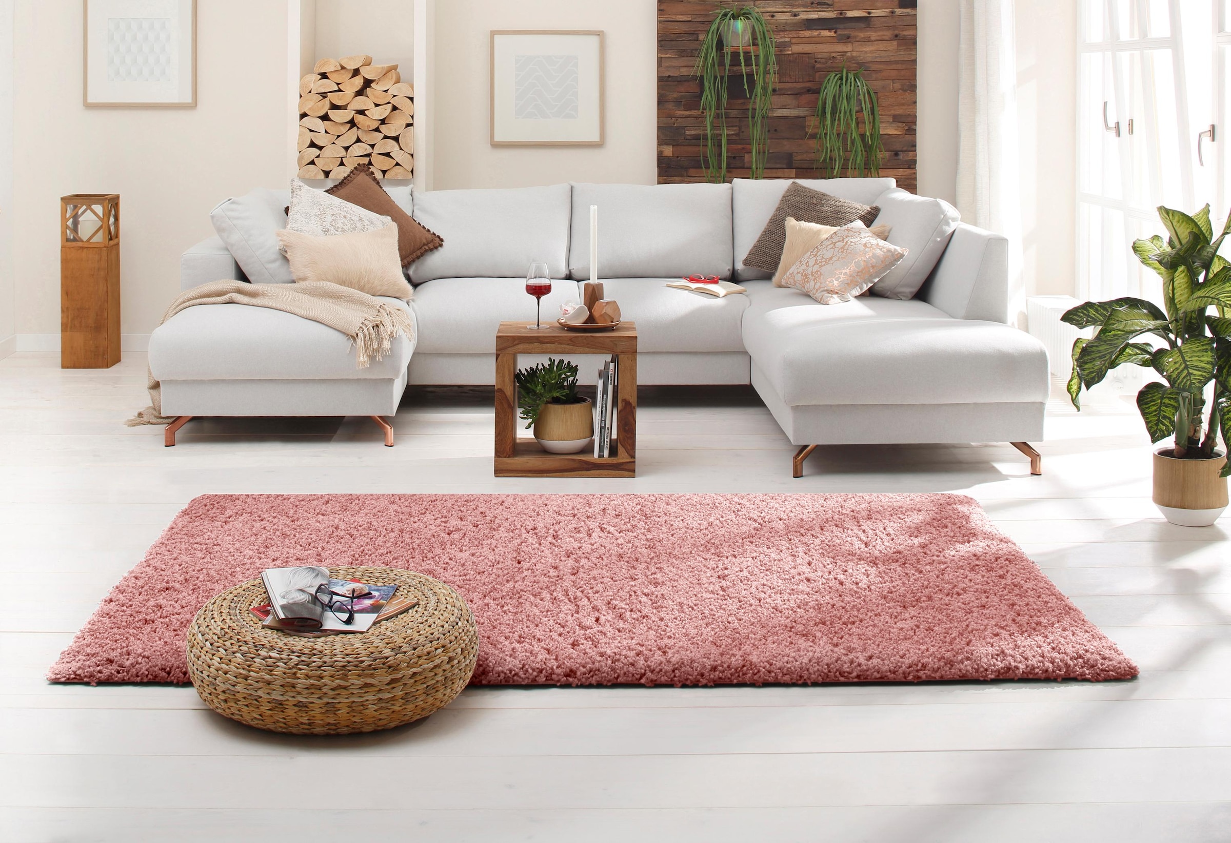 Home affaire Hochflor-Teppich »Viva«, rechteckig, 45 mm Höhe, Uni Farben, einfarbig, besonders weich und kuschelig
