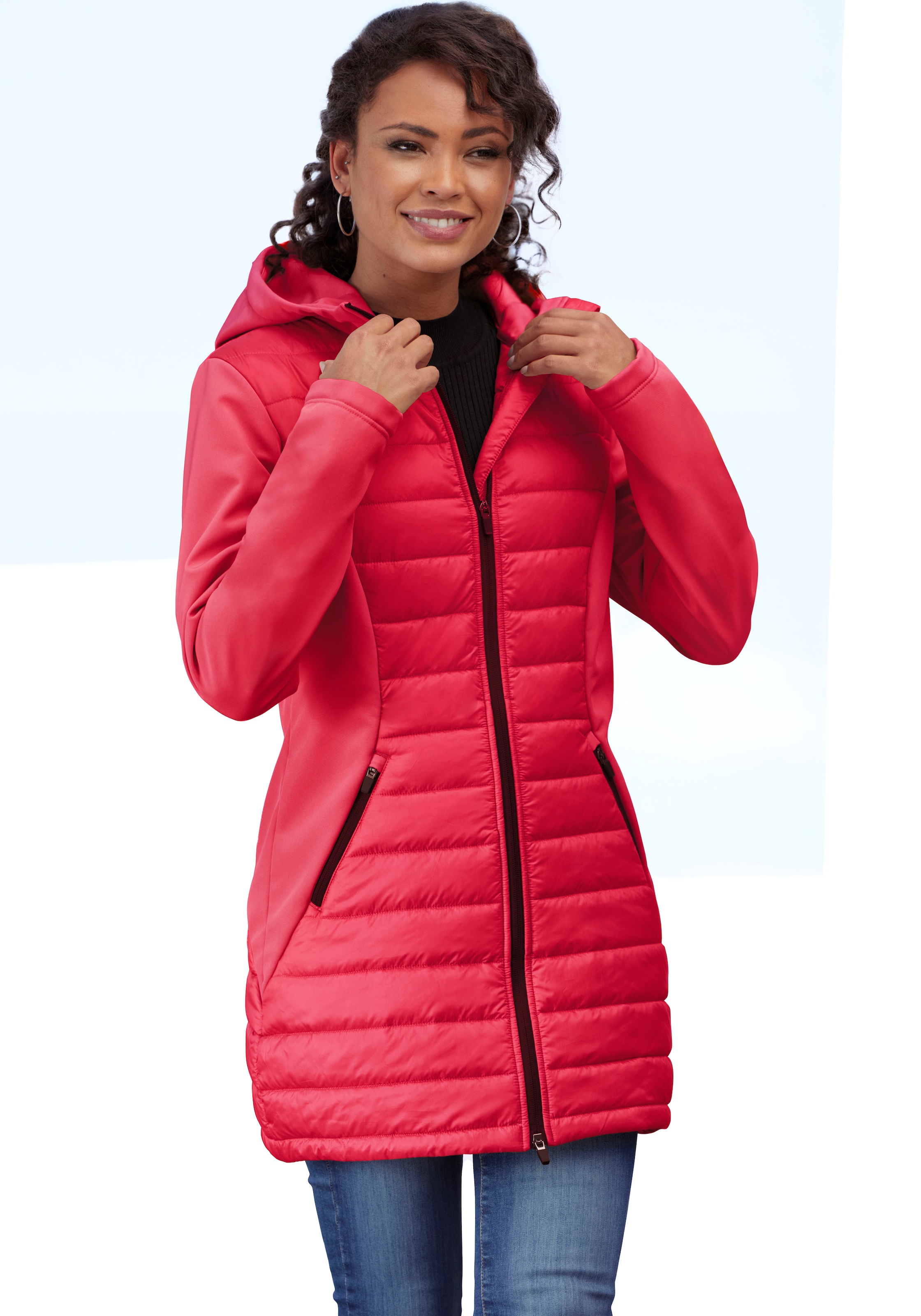 Vivance active Steppjacke, mit Kapuze, mit Ärmeln und Einsätzen aus Softshell-Material