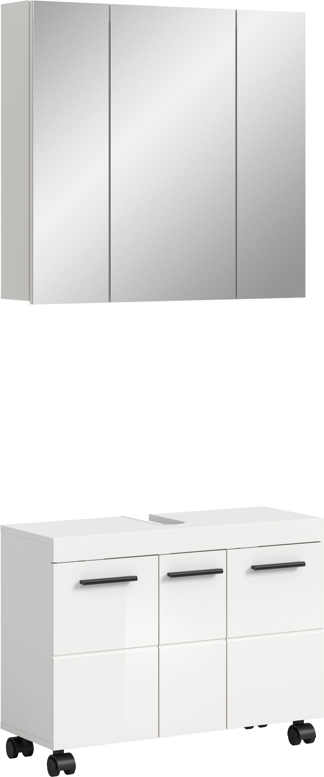 Image of welltime Badmöbel-Set "AVON, Breite 82 cm, 2-teilige moderne Badkombination, auf Rollen" bestehend aus: Waschbeckenunterschrank & Spiegelschrank, 2 Stk. tlg.