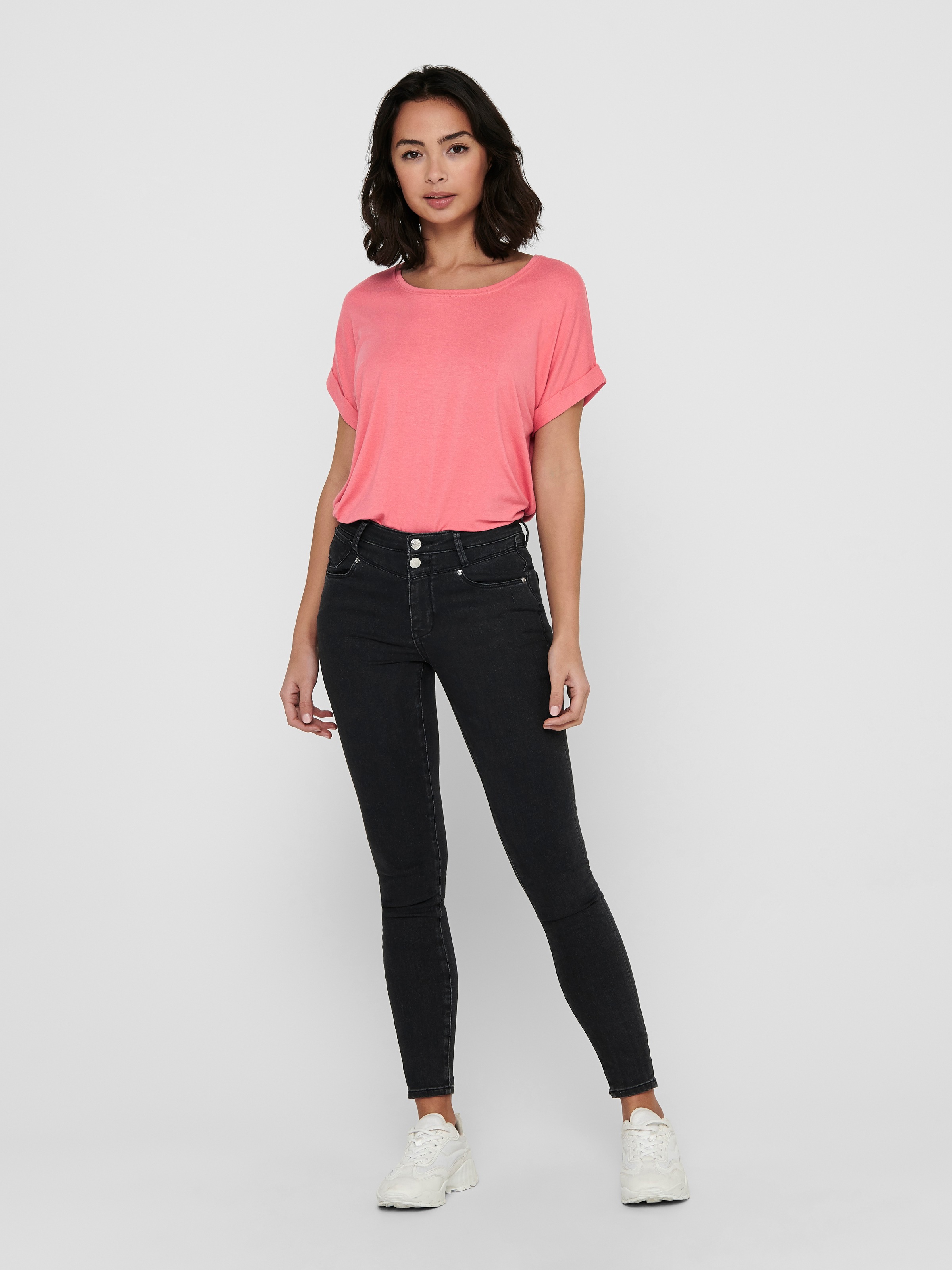 ONLY »ONLMOSTER – T-Shirt mit melierter Optik und elastischem Material« mélangé, décontracté, coupe ample, mélange viscose, col rond