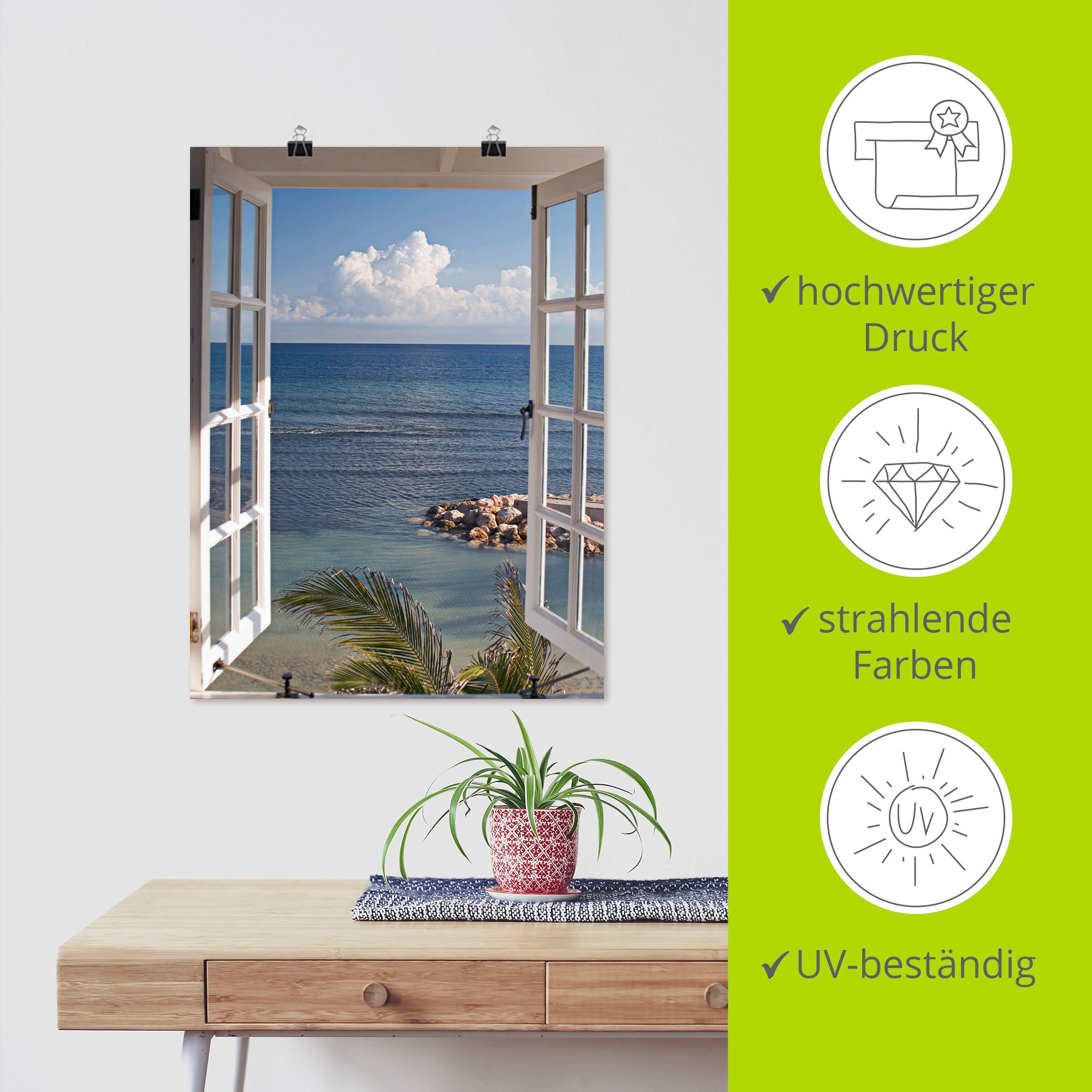 Artland Wandbild »Fenster zum Paradies« Fensterblick 1 Stk. tlg. als Alubild, Leinwandbild, Poster in verschied. Grössen