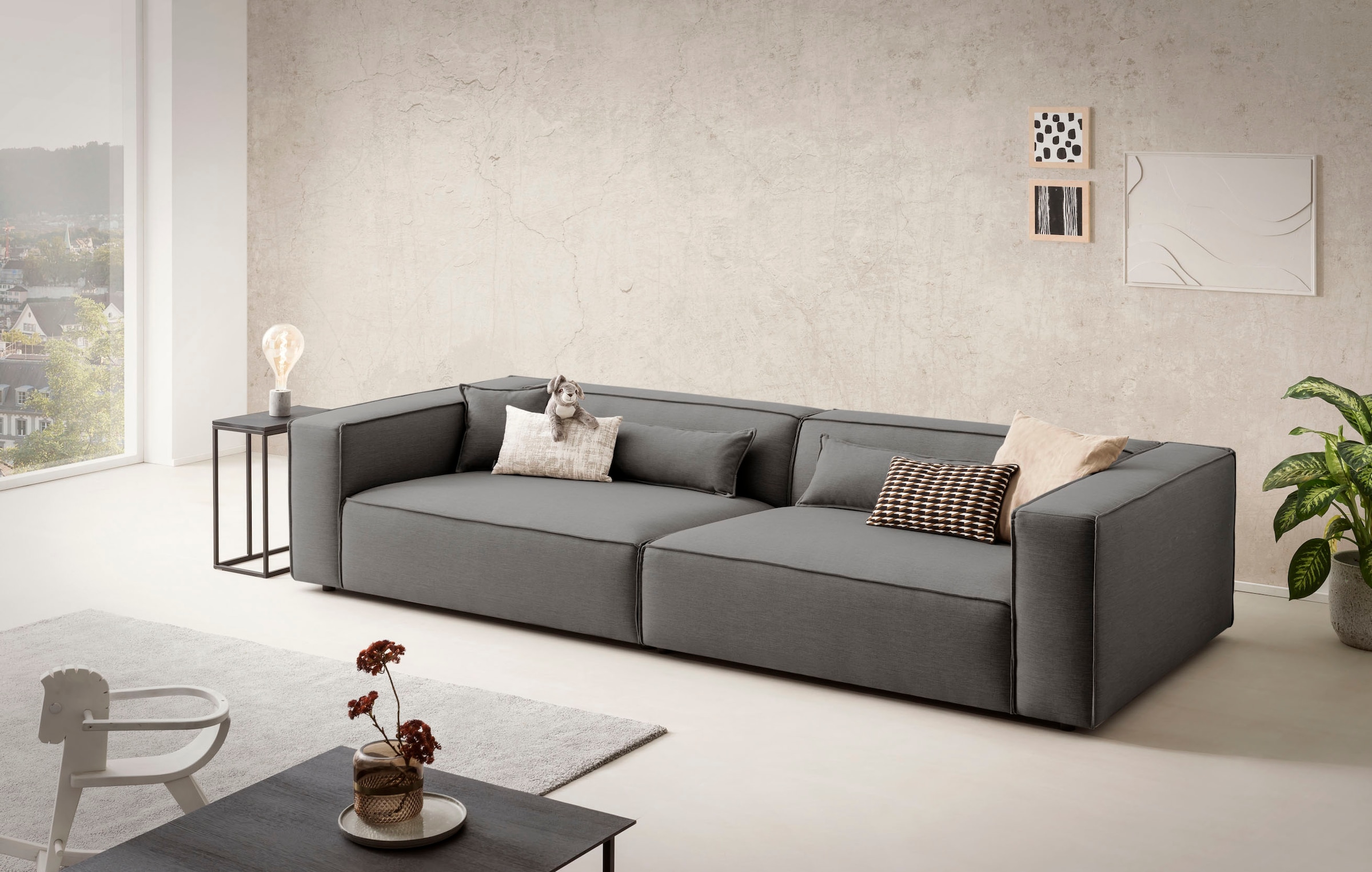 LeGer Home by Lena Gercke 3-Sitzer »PIARA, XXL Sofa mit Kedernaht, Big-Sofa in Cord oder Leinenoptik«, schwarze Füsse, bequemer Sitzkomfort, extra tiefe Sitzfläche