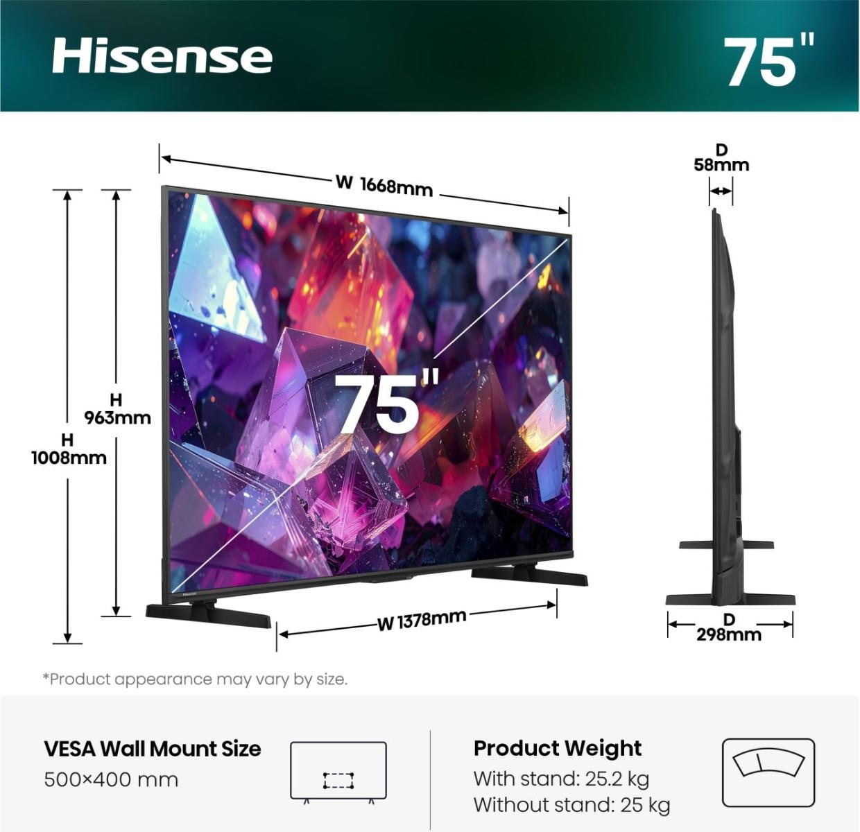 Hisense Téléviseur QLED »75E7S PRO« 189 cm/75 ″