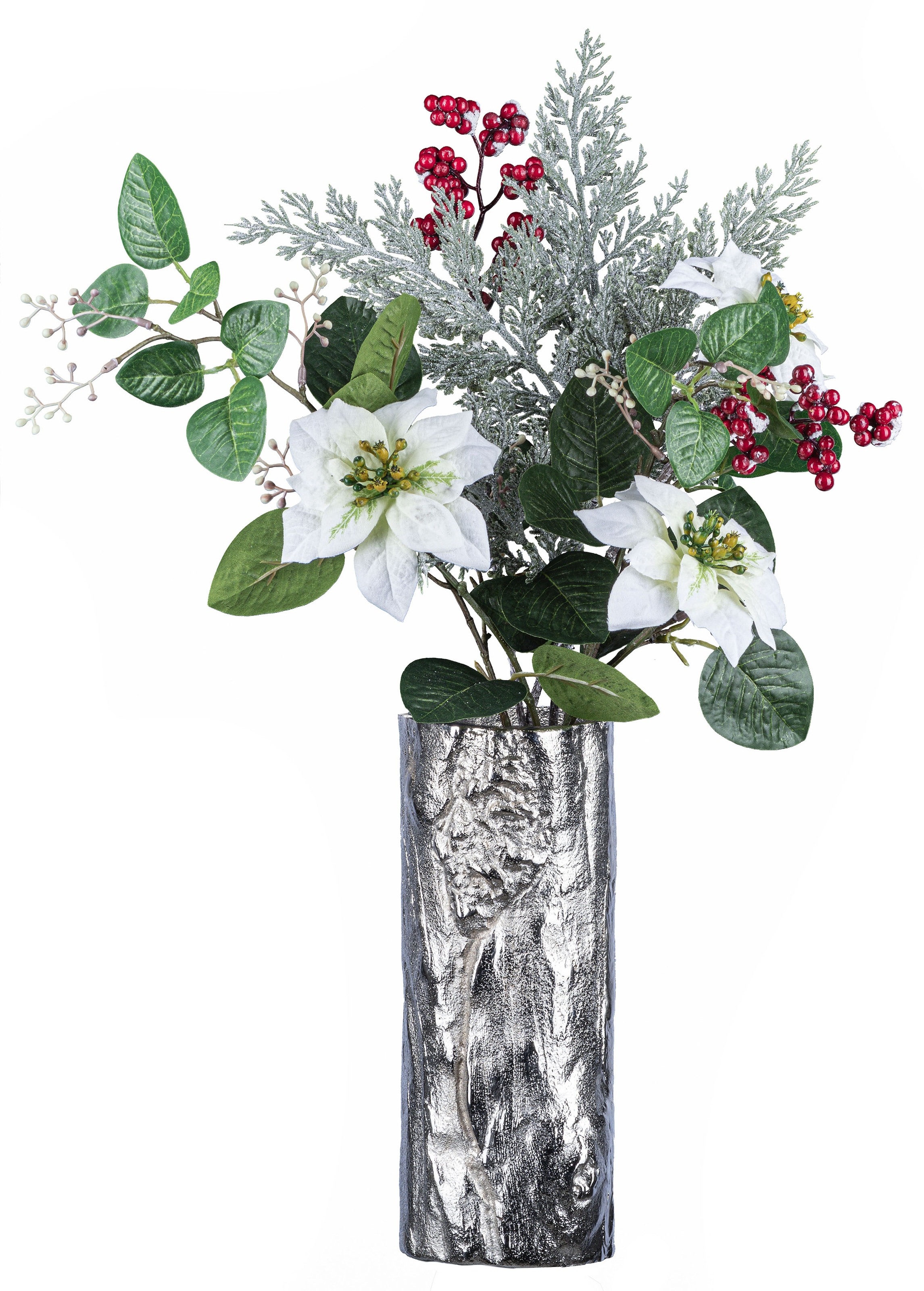 Creativ deco Dekovase »Weihnachtsdeko«, (Set, 2 St., 1 Vase, 1 Bouquet),  mit Poinsettien-Mix-Bouquet in beschneiter Optik kaufen