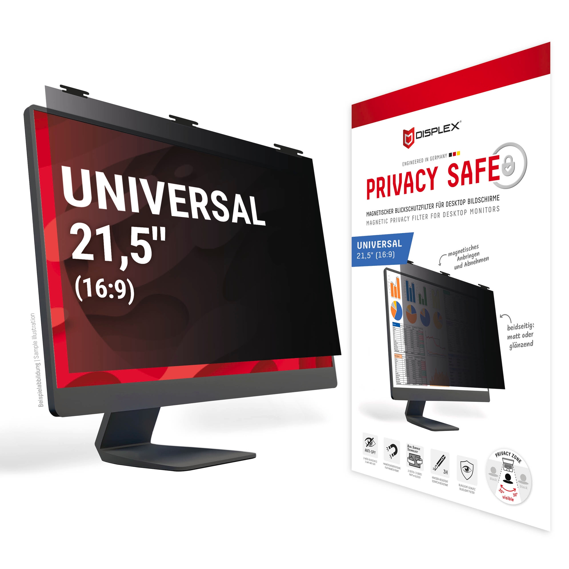 Image of Displex Displayschutzfolie "Privacy Safe Blickschutzfilter" für Universell für Monitore mit 21,5 (16:9) Blickschutzfolie, Schutzfolie, Bildschirmschutz, kratz- & stossfest