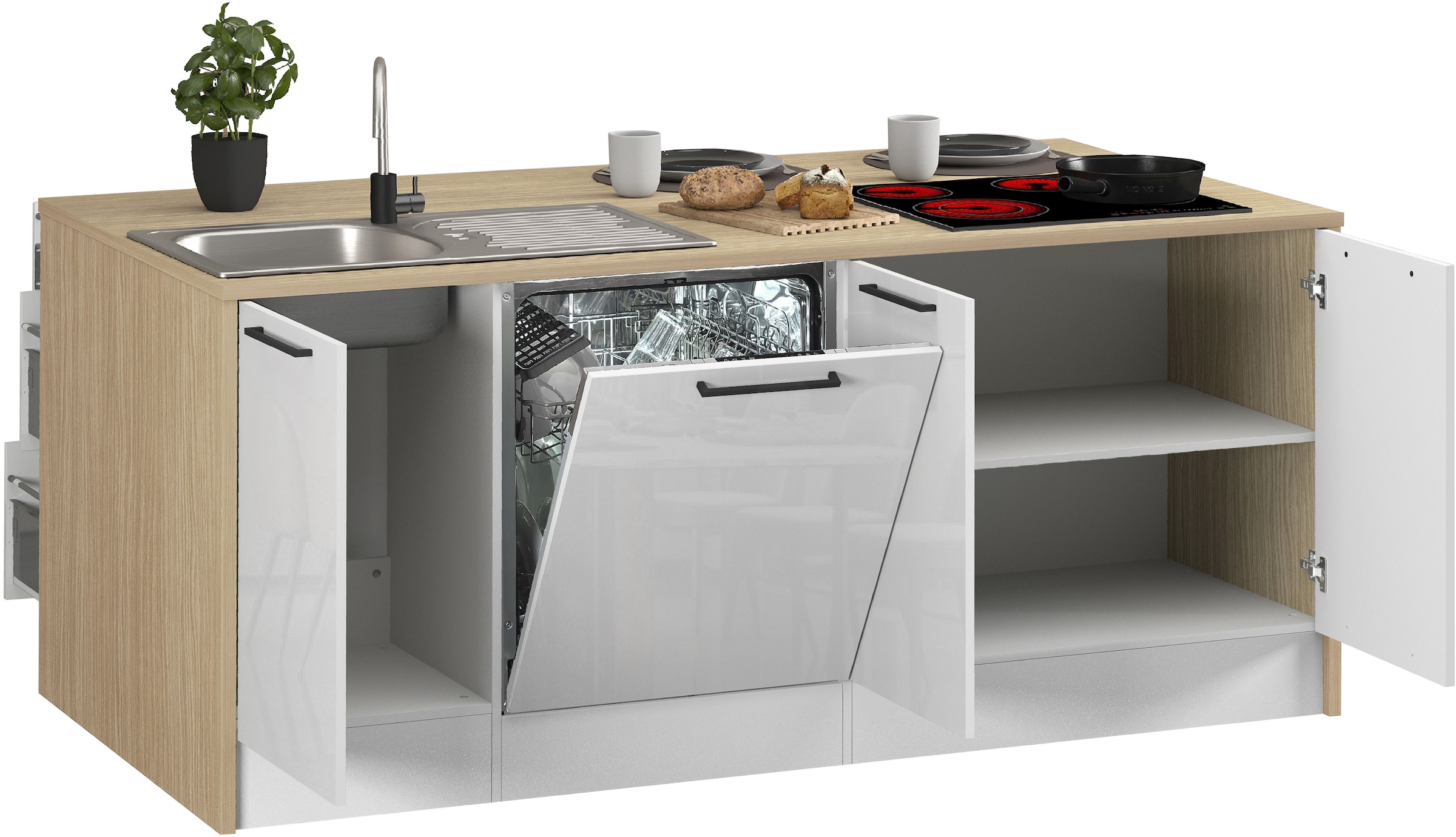 KOCHSTATION Ilot de cuisine »KS-Luna Breite 200 cm, Höhe 90 cm« Breite 200 cm, wahlweise mit Hanseatic-E-Geräten