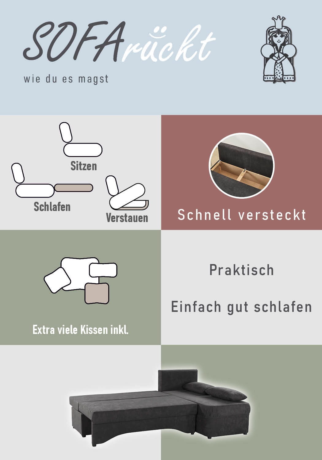 Jockenhöfer Gruppe Ecksofa »L-Form, B: 191 cm« mit Bettfunktion & Bettkasten