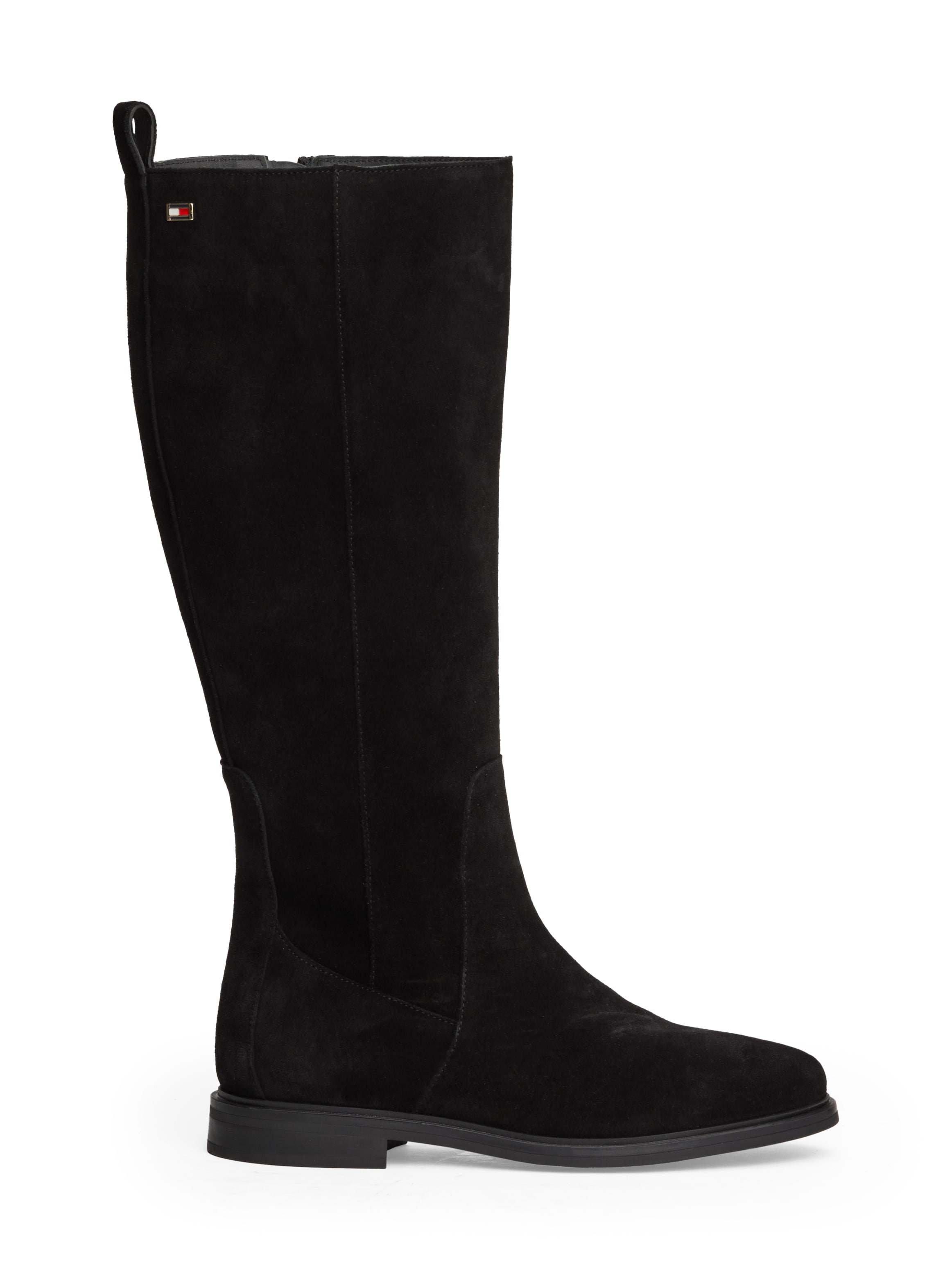 Tommy Hilfiger Stiefel »FLAG SUEDE LONG BOOT ZIP«, Blockabstz, Langschaftstiefel, Businesstiefel mit kleinem Logo