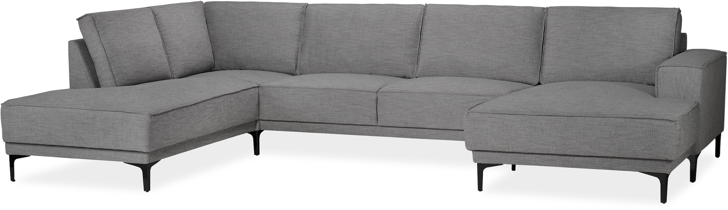 Places of Style Wohnlandschaft »XXL Sofa Oland, Struktur, Flachgewebe, Luxus-Microfaser, Boucle«, U-Form, 345 cm, Wellenunterfederung, Skandi-Design, Metallfüsse