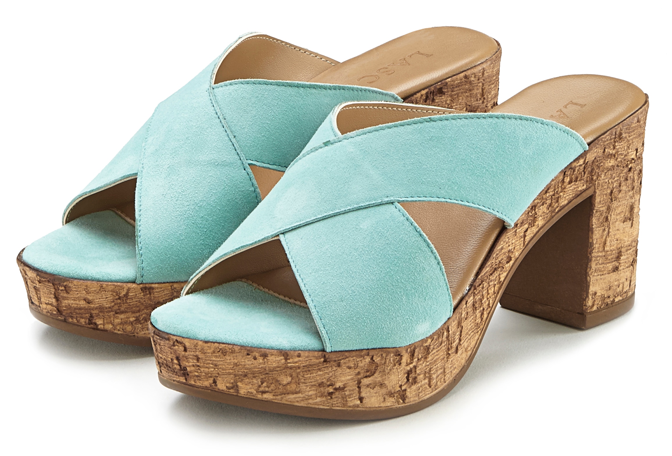 Image of LASCANA Pantolette "Sommerschuh, offener Schuh, Sandalette, Mule," aus Leder mit Blockabsatz