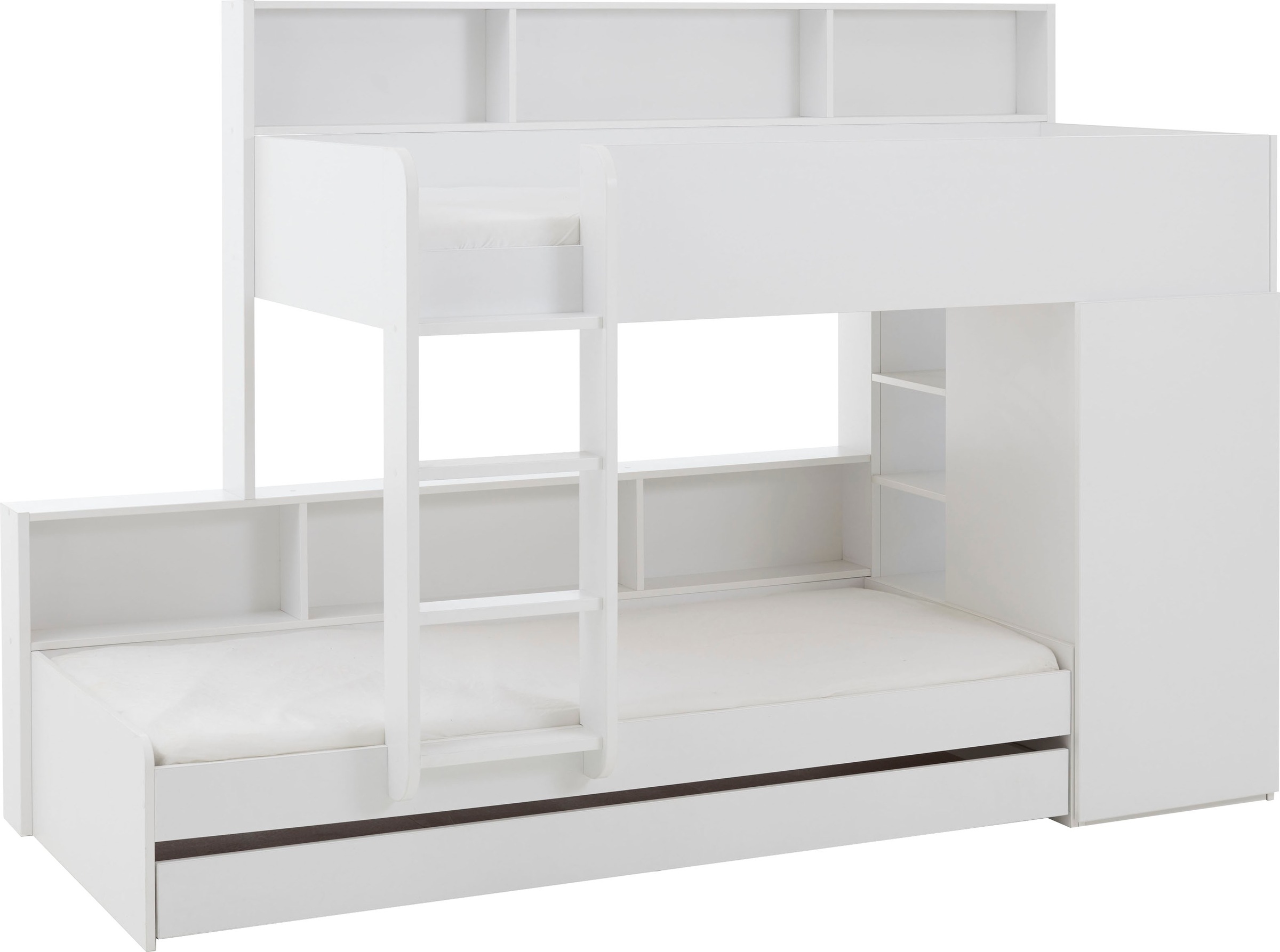 Relita Lit superposé 2 couchages, armoire, étagères et tiroir-lit