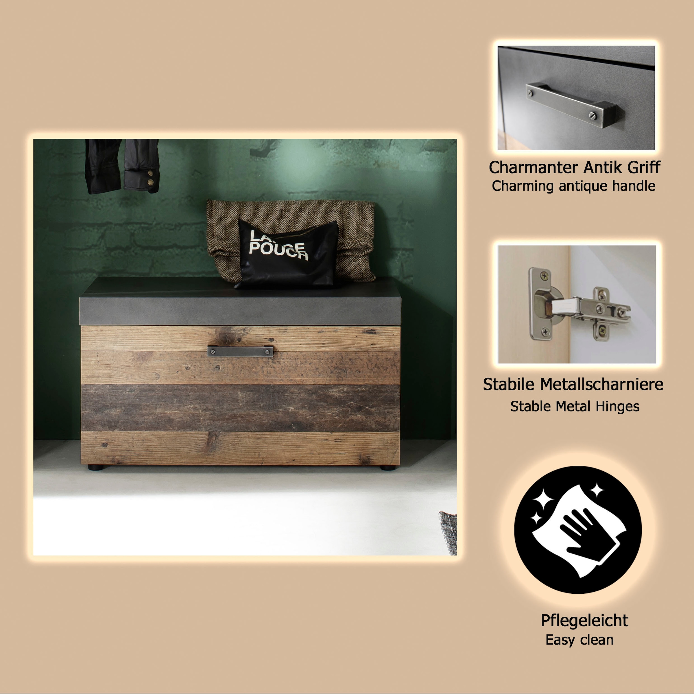 Home affaire Banc »Ilana« Sitzbank mit Klappe & Stauraum - (B/T/H) 80/37/45 cm