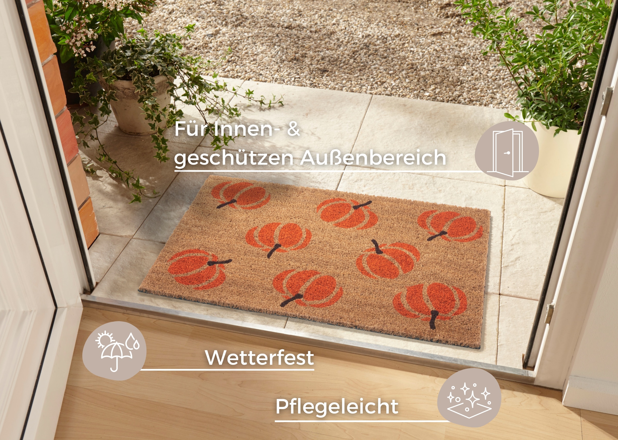 HANSE Home Fussmatte »Mix Mats Kokos Pumpkins, Türmatte«, rechteckig, 15 mm Höhe, Kokos, Schmutzfangmatte, Outdoor, Rutschfest, Innen, Kokosmatte, Flur