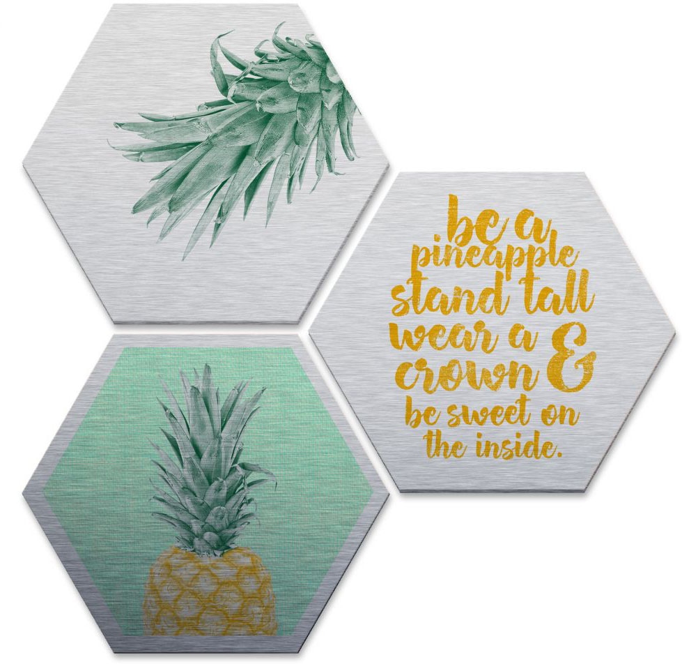 Spruch«, kaufen »Silberfarbeneffekt Wall-Art Ananas 3 Mehrteilige (Set, Bilder jetzt St.)