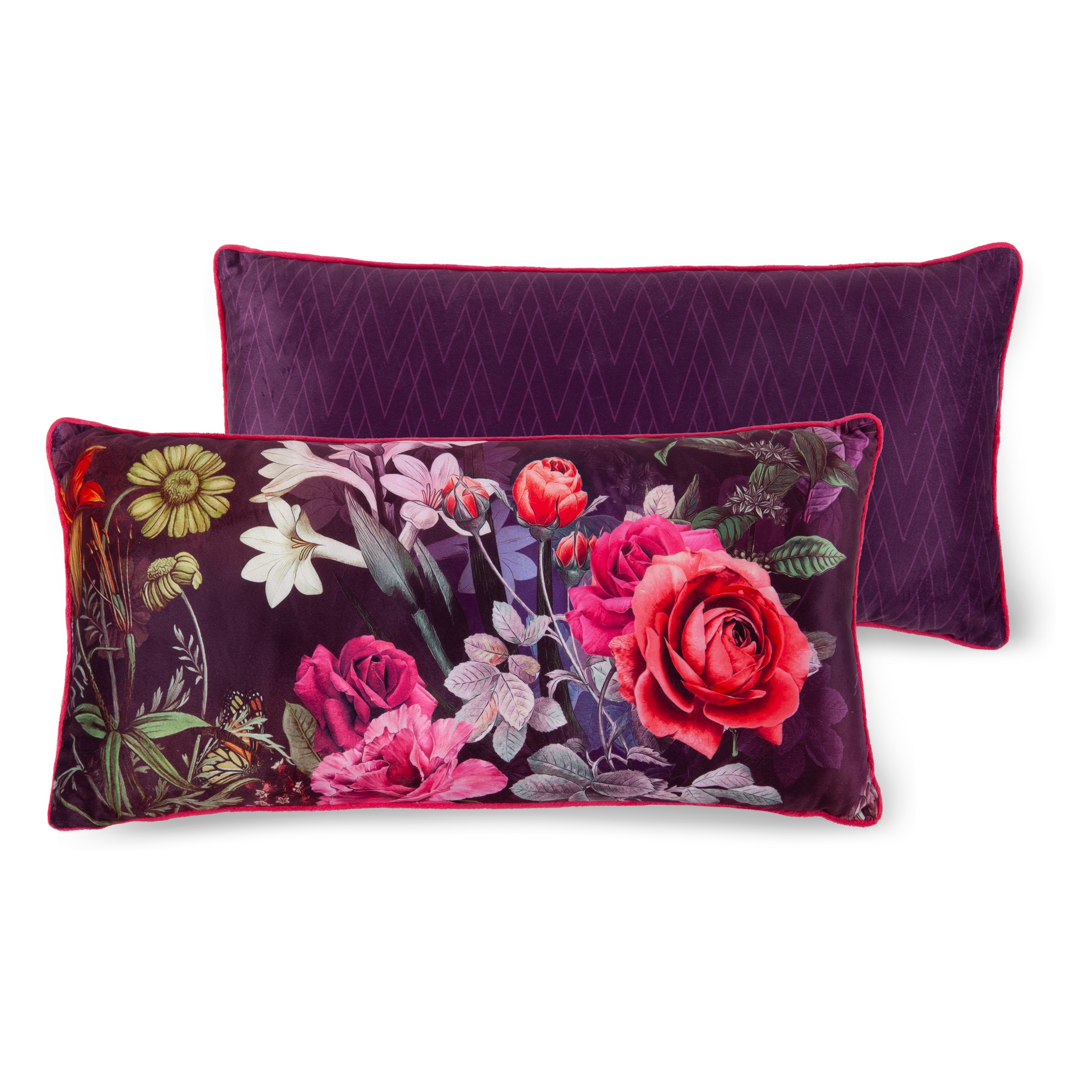 Descanso Dekokissen »Simone«, Mit Füllung, 1 Stück, Biese, 30x60, Wendeoptik, Weich, Blumen Bordeaux